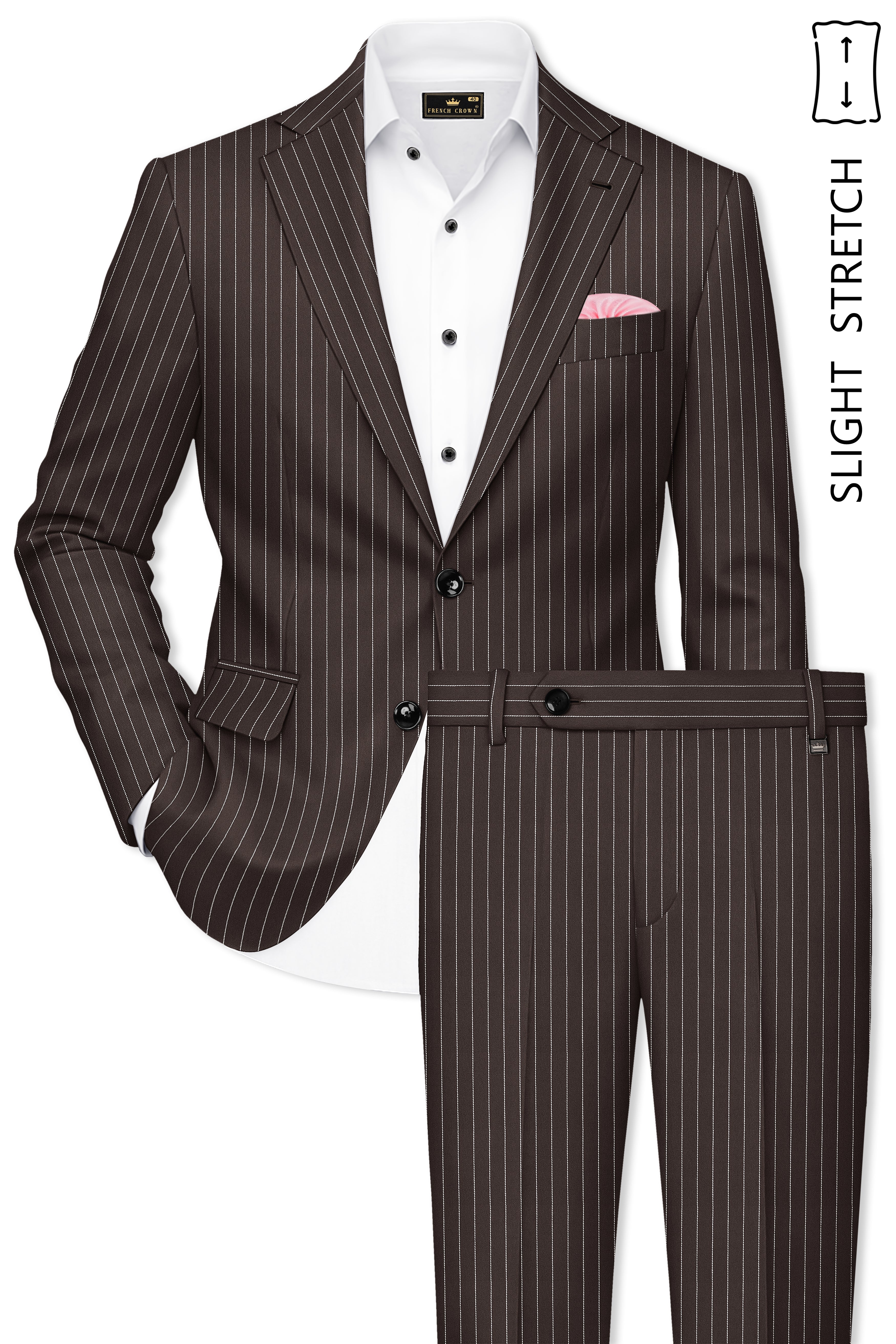 Sovereign-Umber Brown And Bright White Chalk Striped Wool Rich Slight Stretch Single Breasted Suit