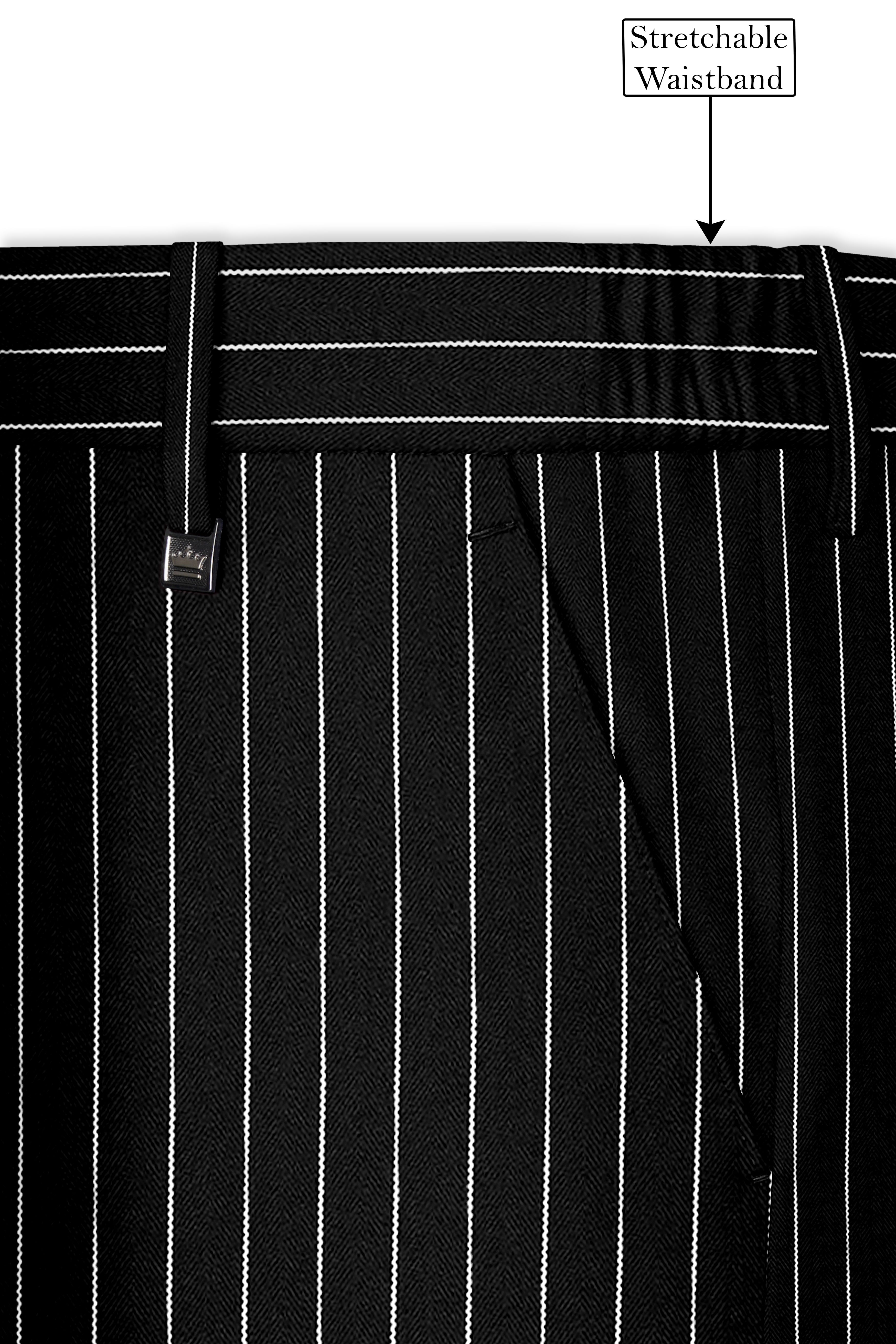 Noir-Jade Black Herringbone Striped Wool Rich Slight Stretch Single Breasted Suit