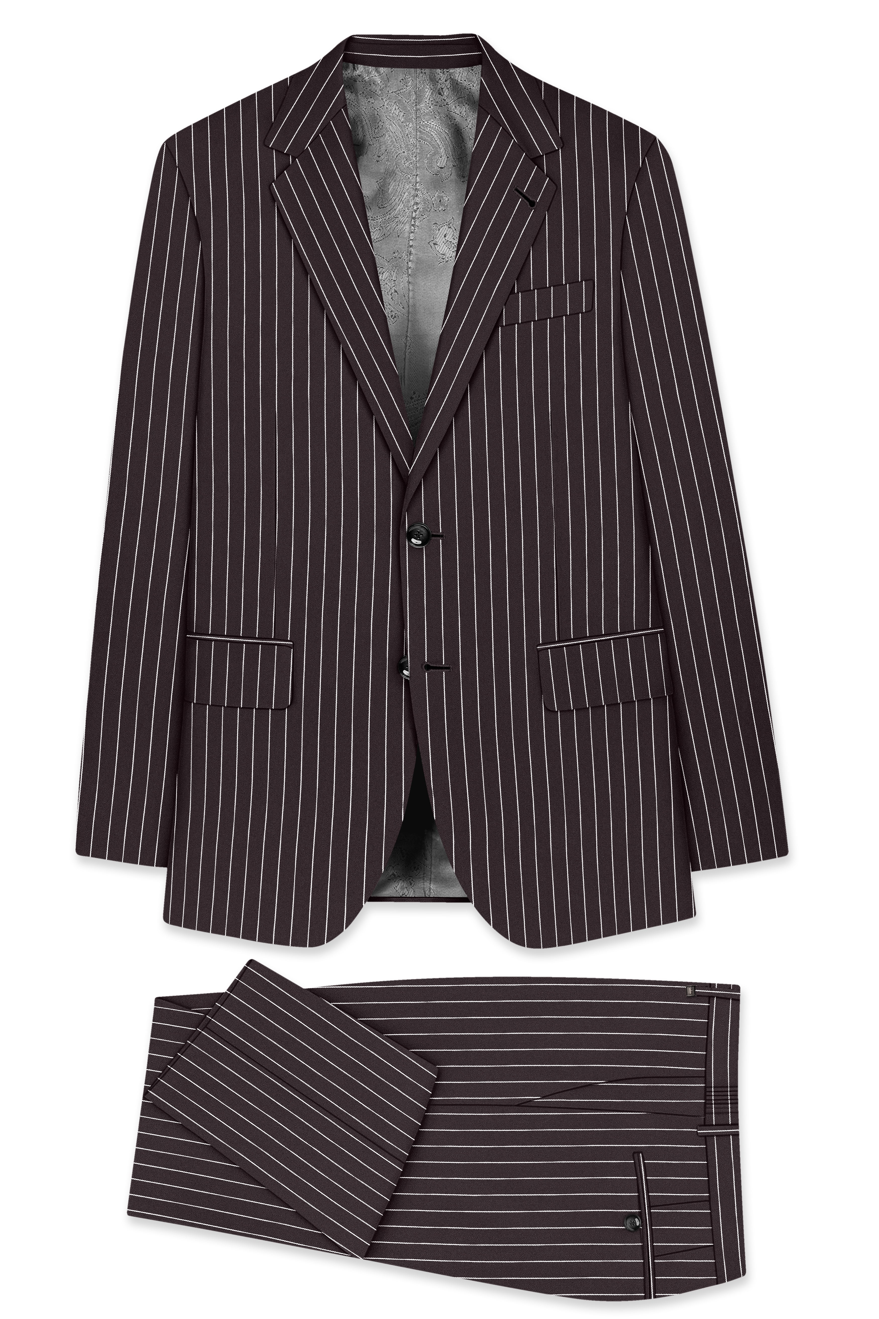 Volt-Thunder Brown Herringbone Striped Wool Rich Slight Stretch Single Breasted Suit