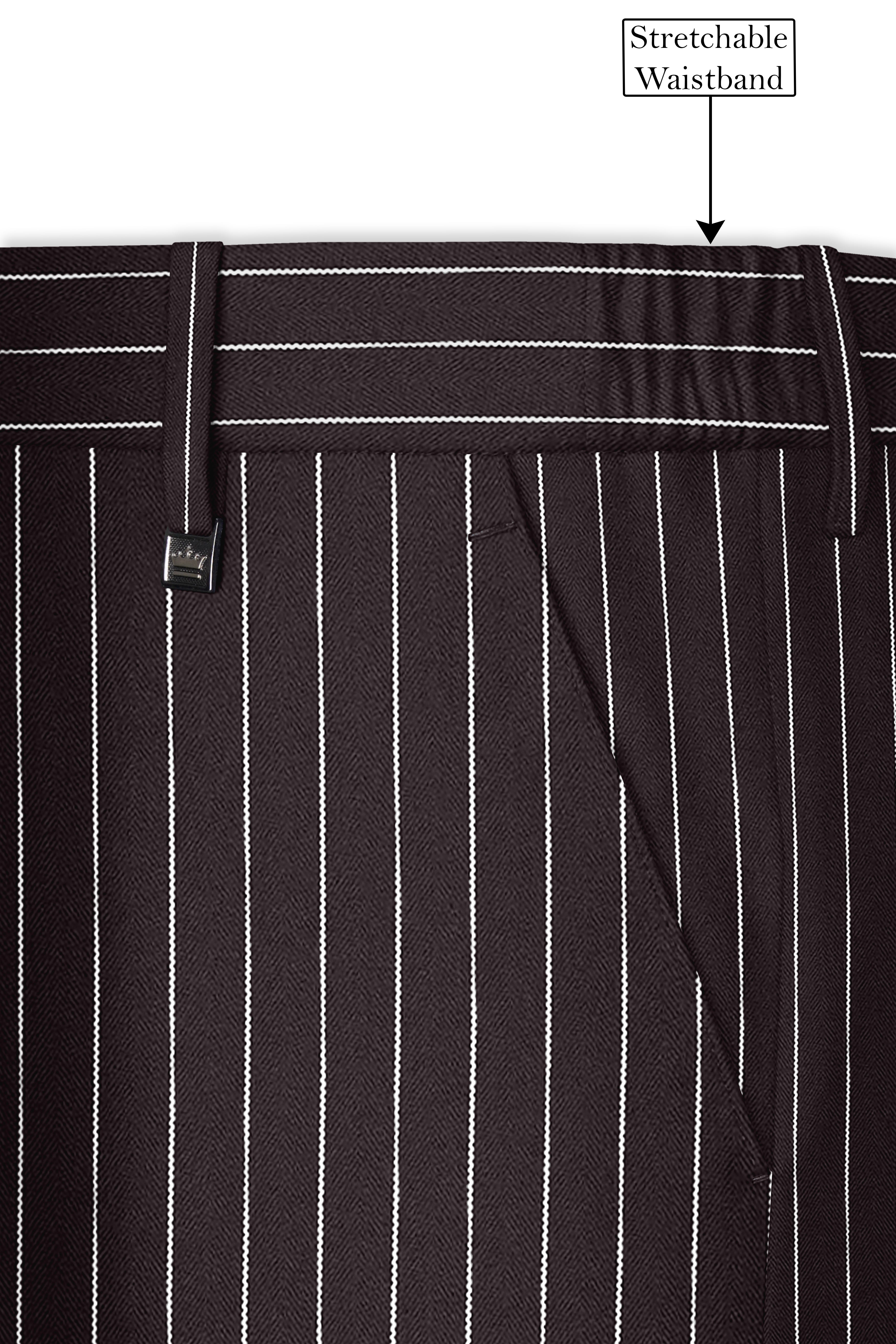Volt-Thunder Brown Herringbone Striped Wool Rich Slight Stretch Single Breasted Suit