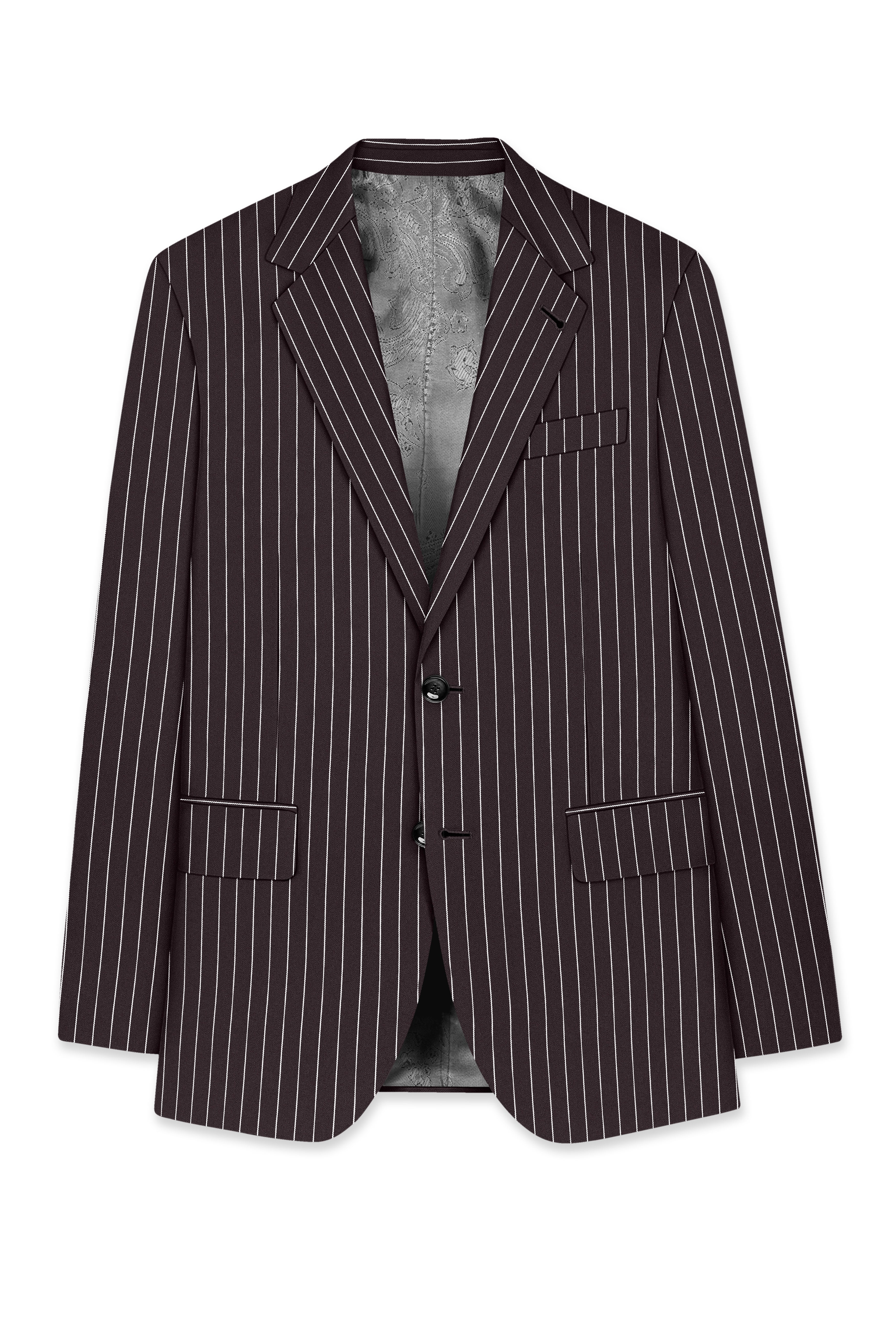 Volt-Thunder Brown Herringbone Striped Wool Rich Slight Stretch Single Breasted Suit