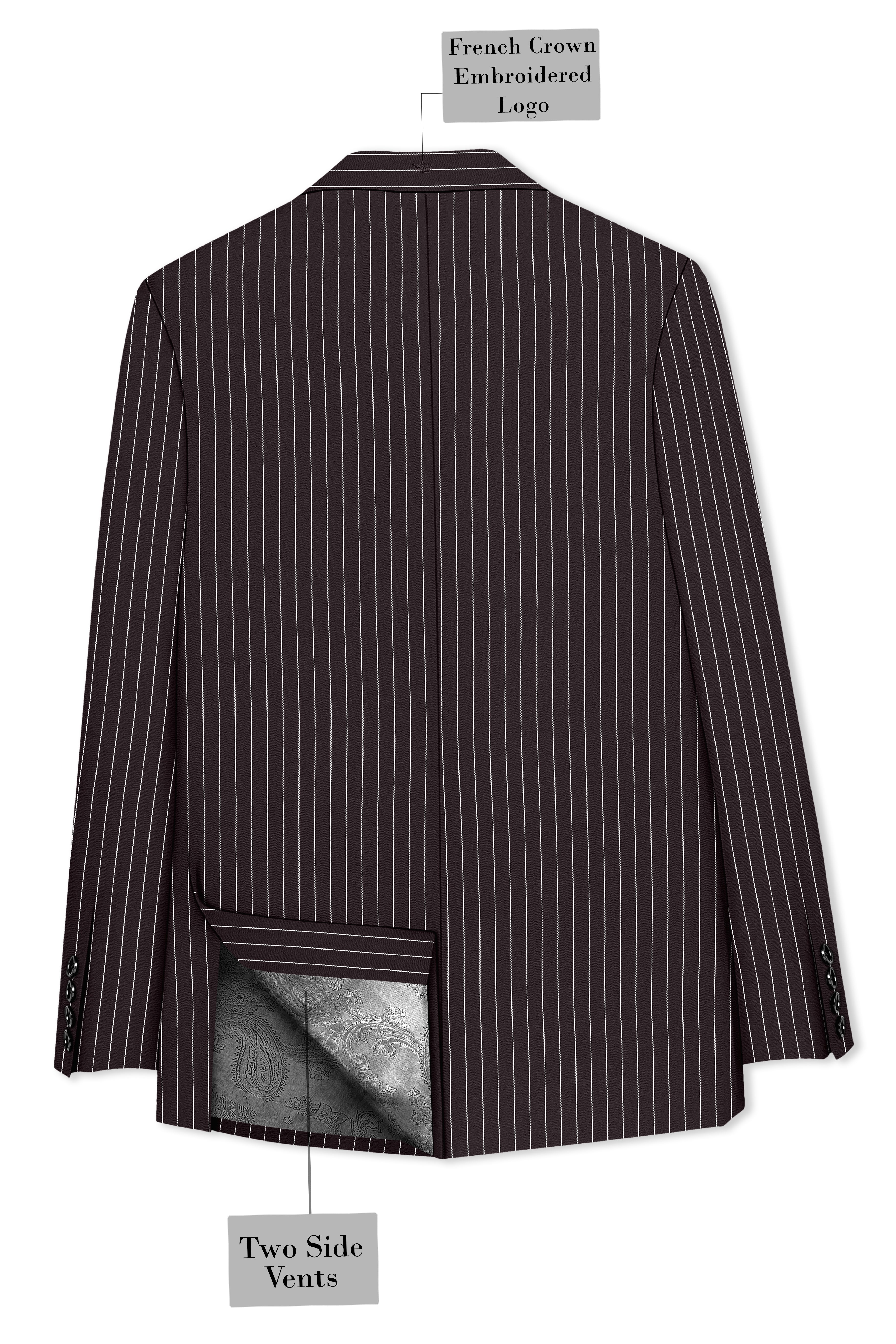 Volt-Thunder Brown Herringbone Striped Wool Rich Slight Stretch Single Breasted Suit
