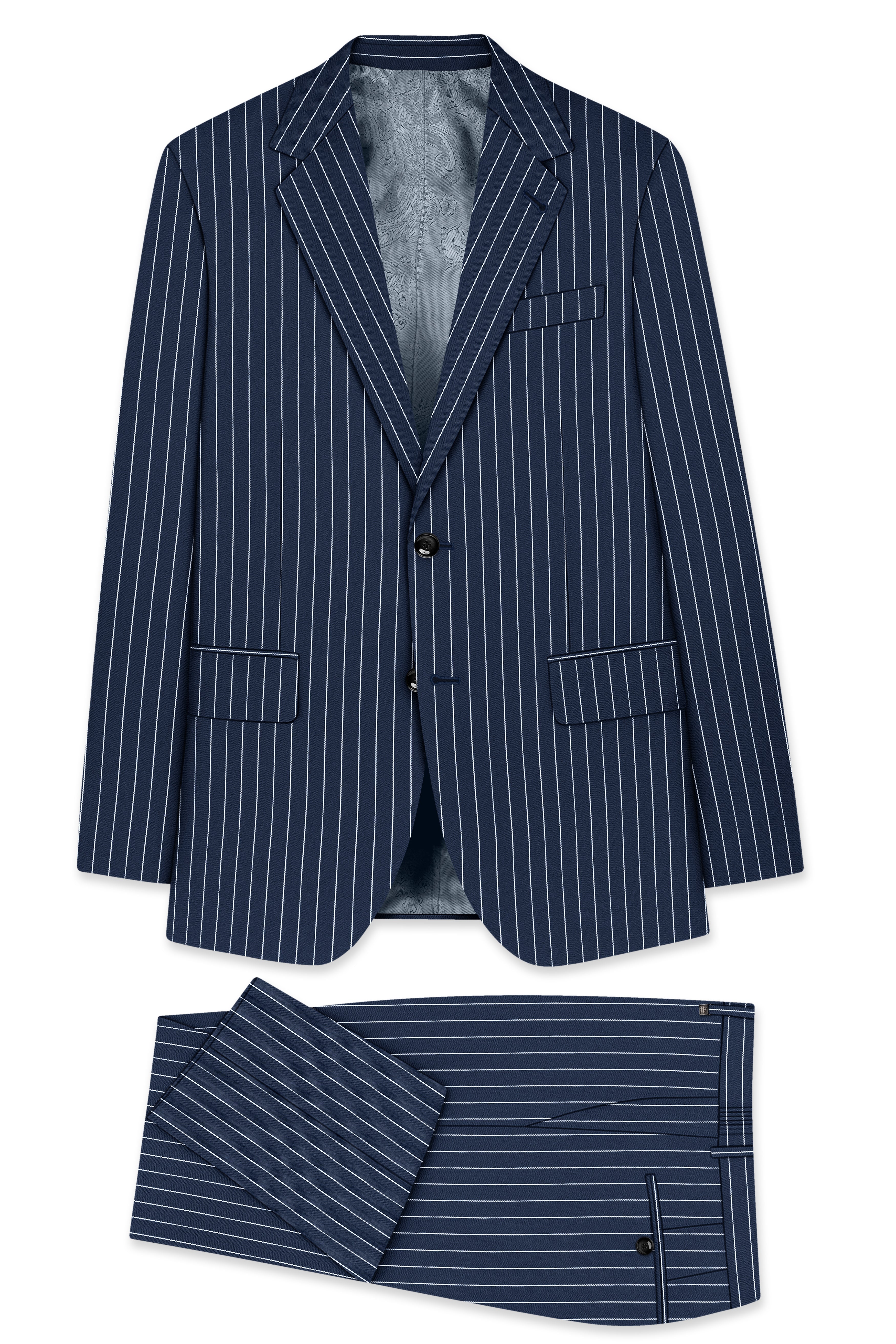 Astris-Space Blue Herringbone Striped Wool Rich Slight Stretch Single Breasted Suit