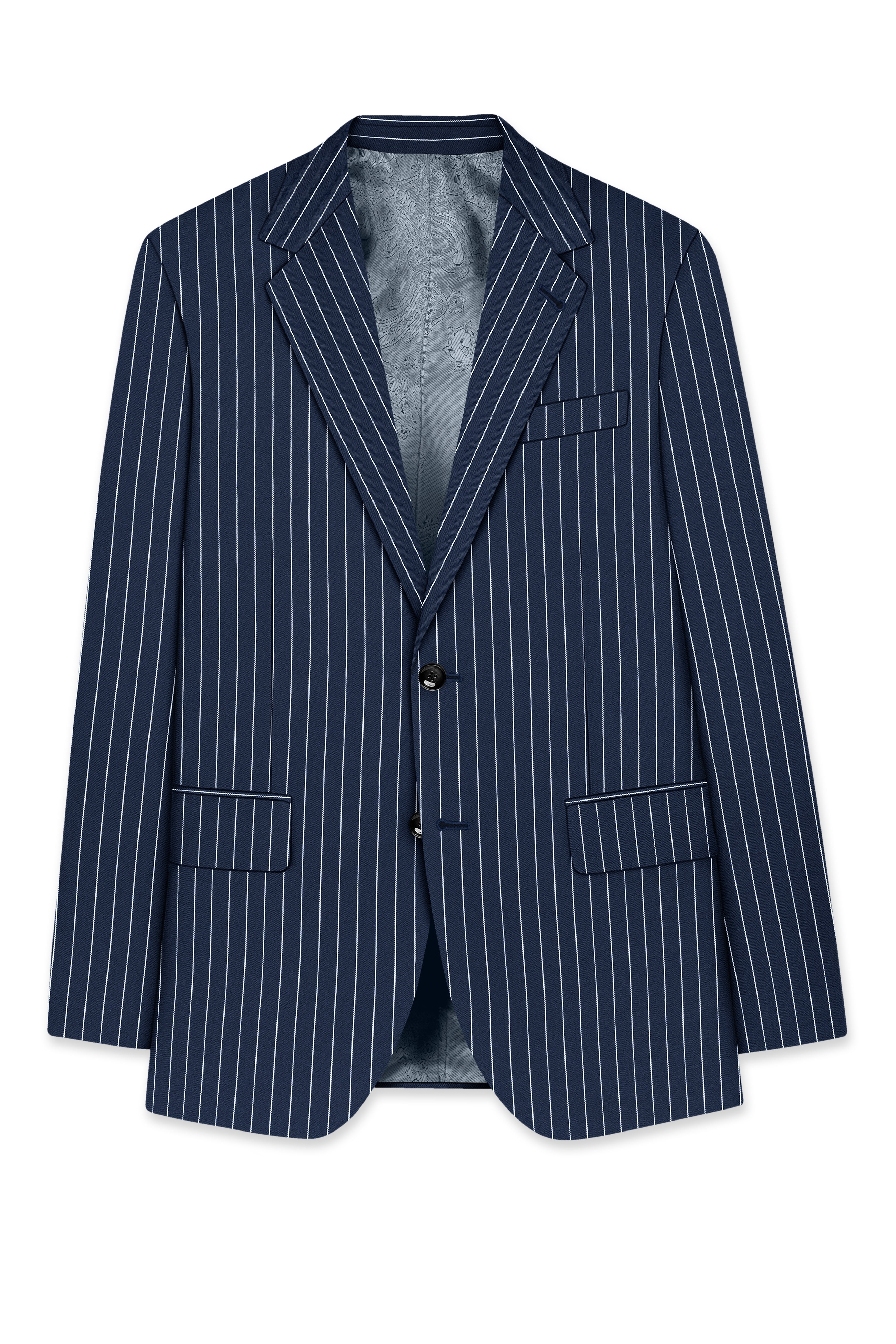 Astris-Space Blue Herringbone Striped Wool Rich Slight Stretch Single Breasted Suit