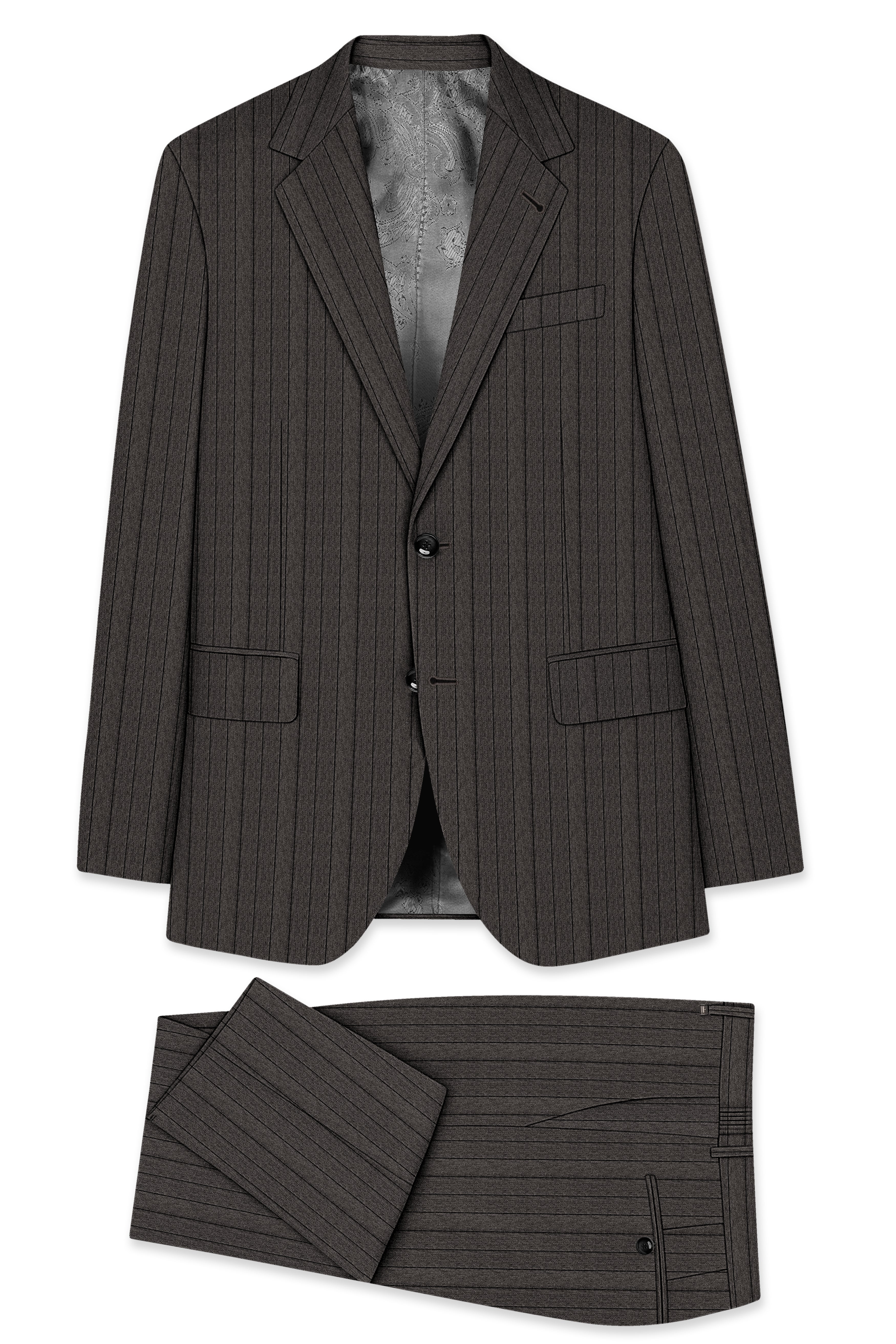 Heritage-Iridium Brown And Bright White Chalk Striped Wool Rich Slight Stretch Single Breasted Suit