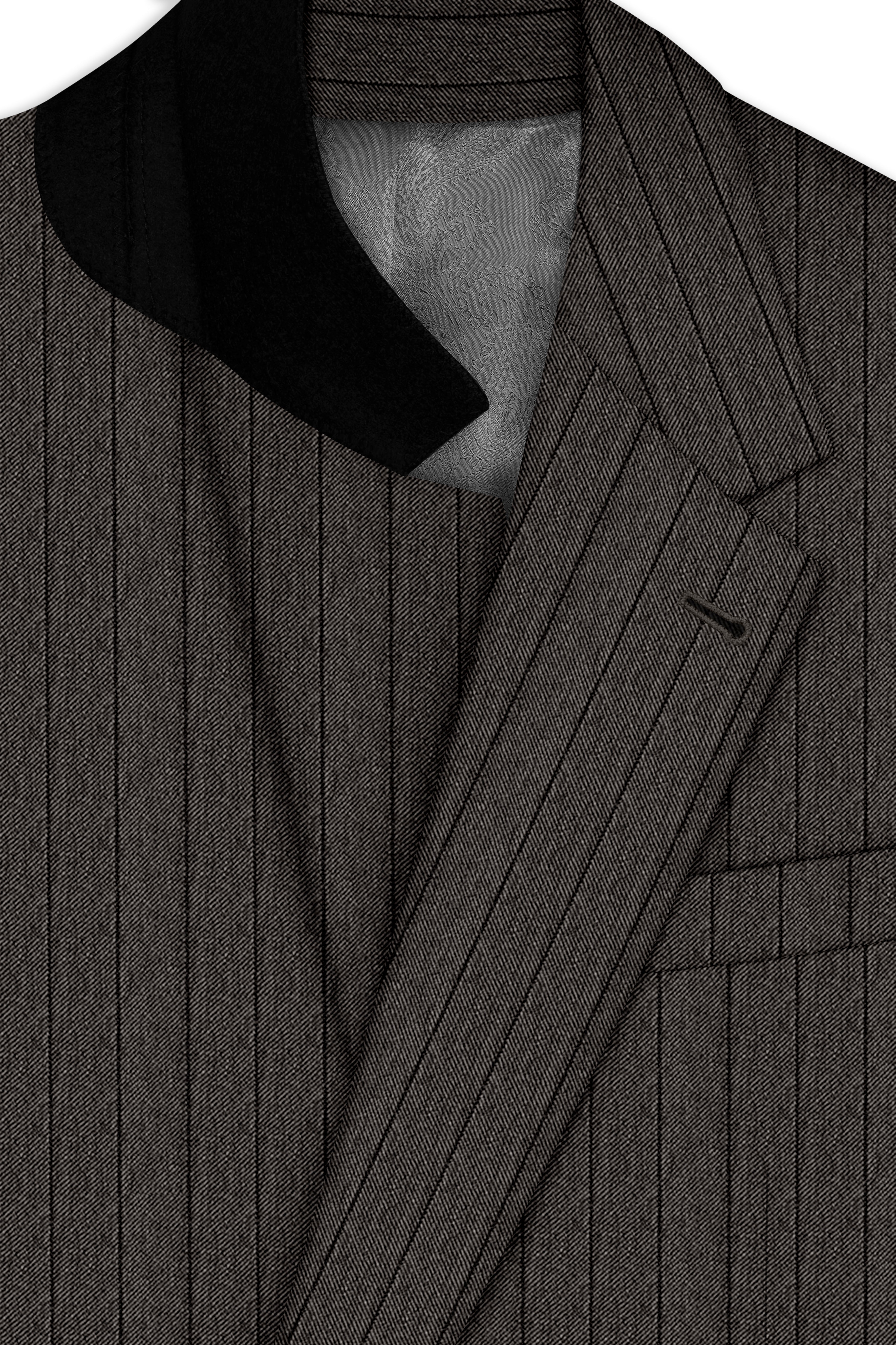 Heritage-Iridium Brown And Bright White Chalk Striped Wool Rich Slight Stretch Single Breasted Suit