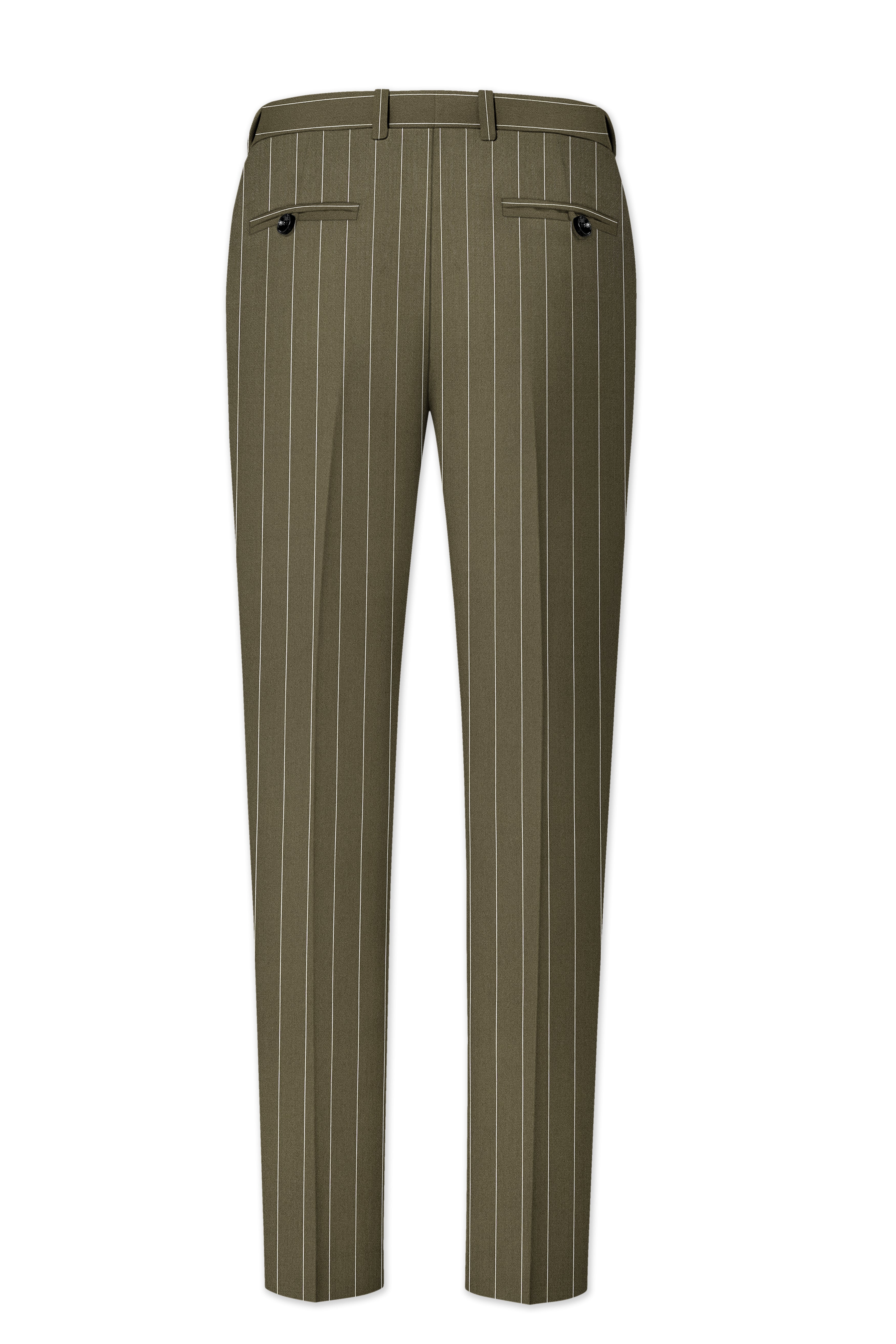 Pinacle-Hamlock Brown And Bright White Chalk Striped Wool Rich Slight Stretch Double Breasted Suit