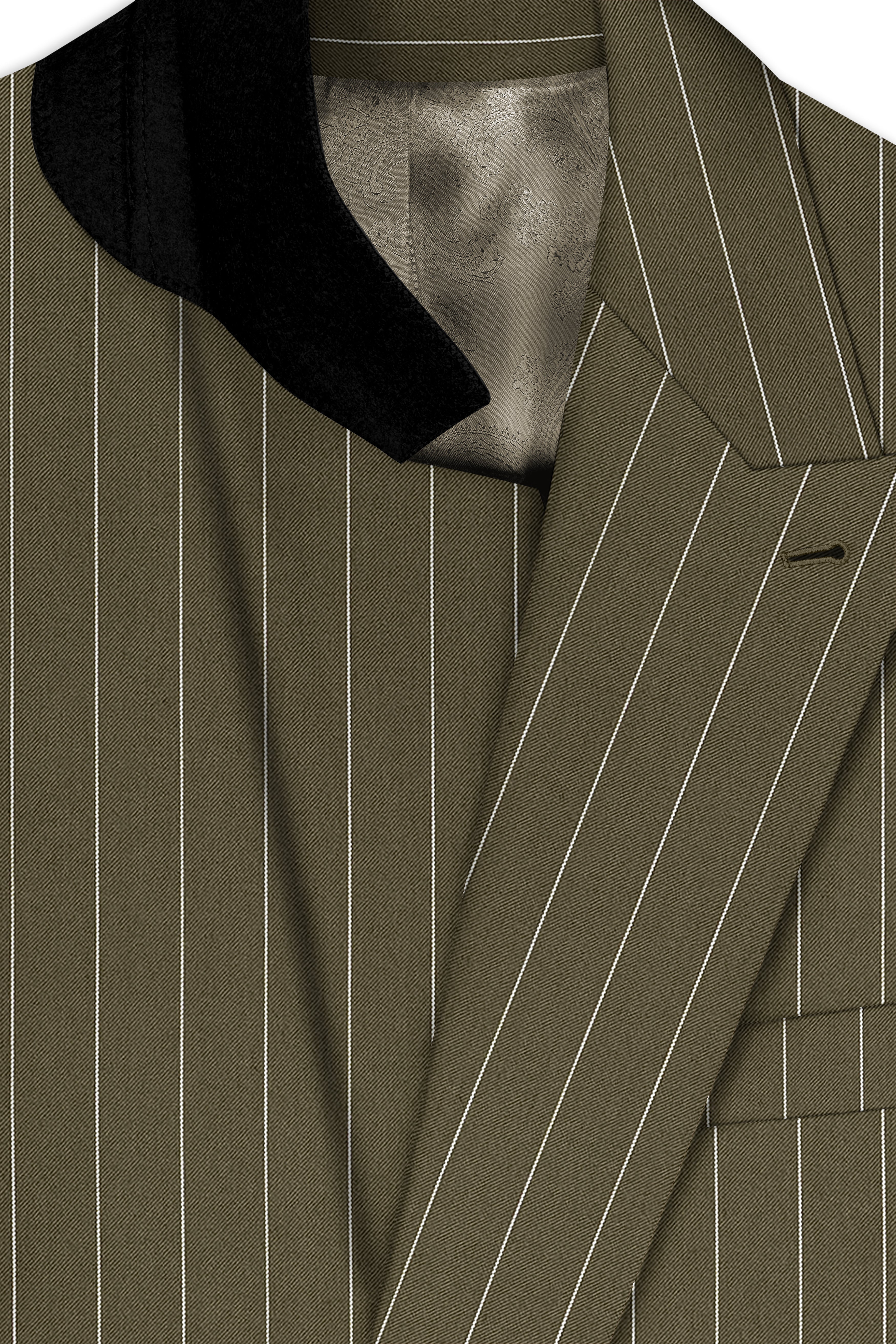 Pinacle-Hamlock Brown And Bright White Chalk Striped Wool Rich Slight Stretch Double Breasted Suit