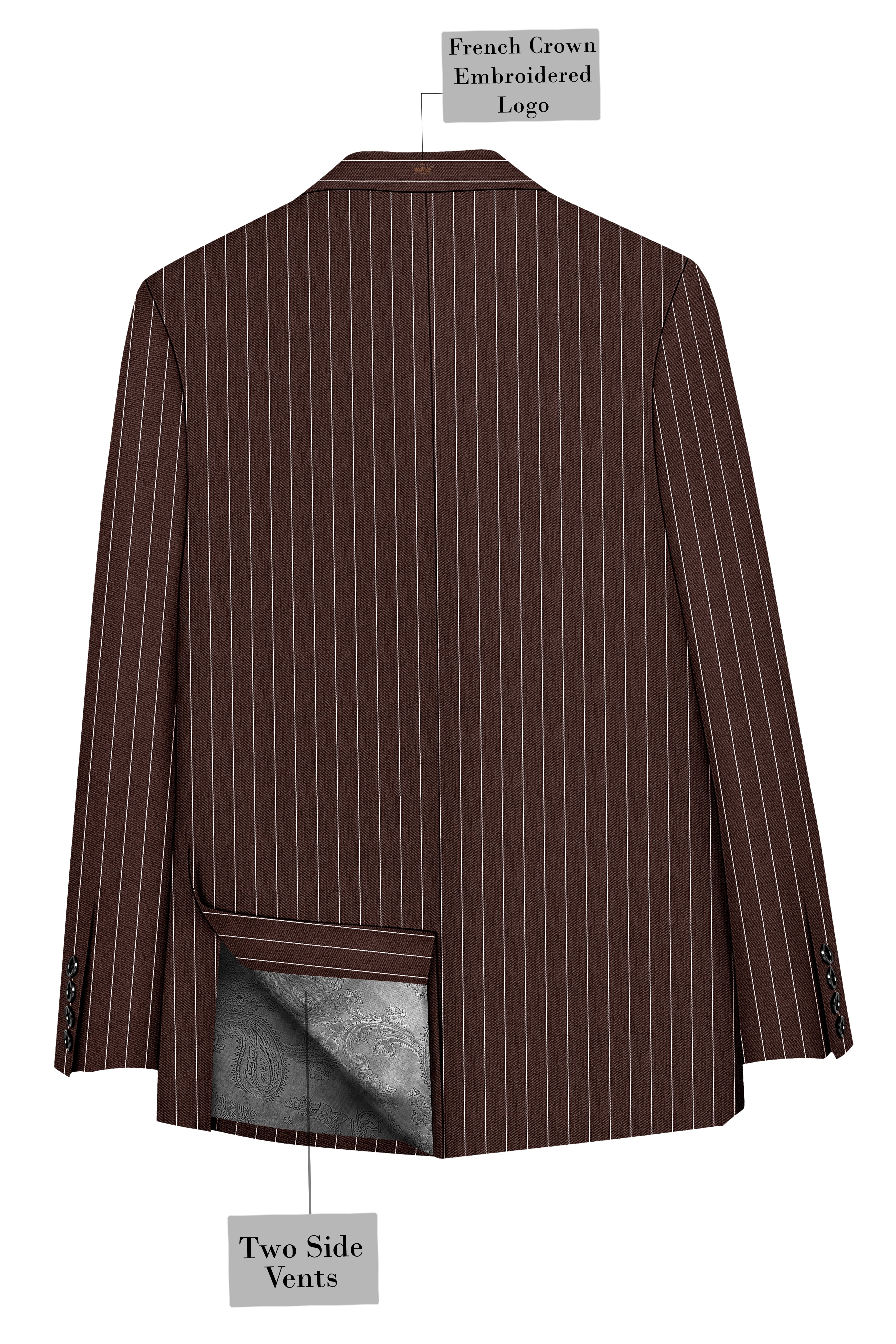 Bristol-Bistre Brown And Bright White Chalk Striped Wool Rich Slight Stretch Double Breasted Suit