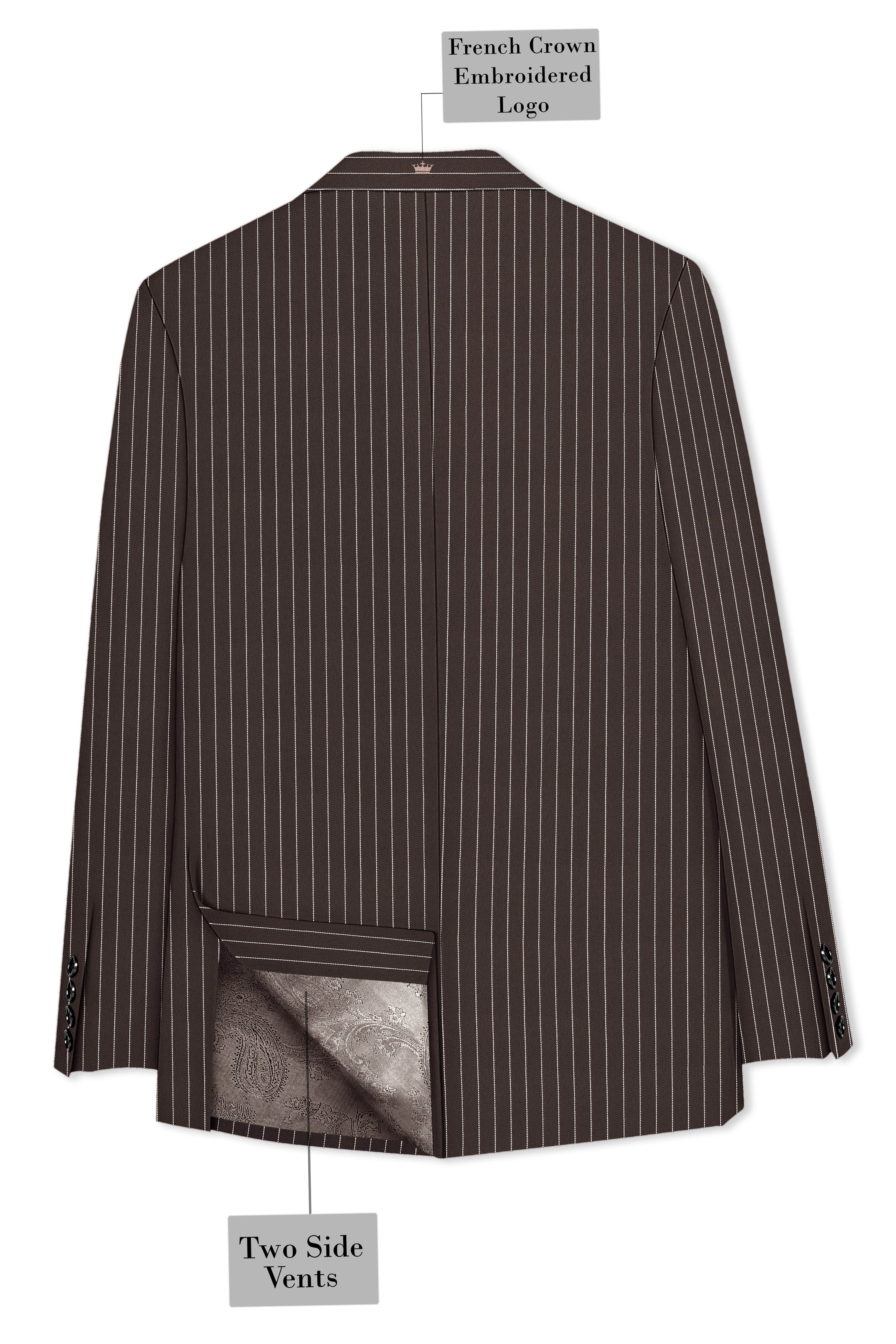Sovereign-Umber Brown And Bright White Chalk Striped Wool Rich Slight Stretch Double Breasted Suit