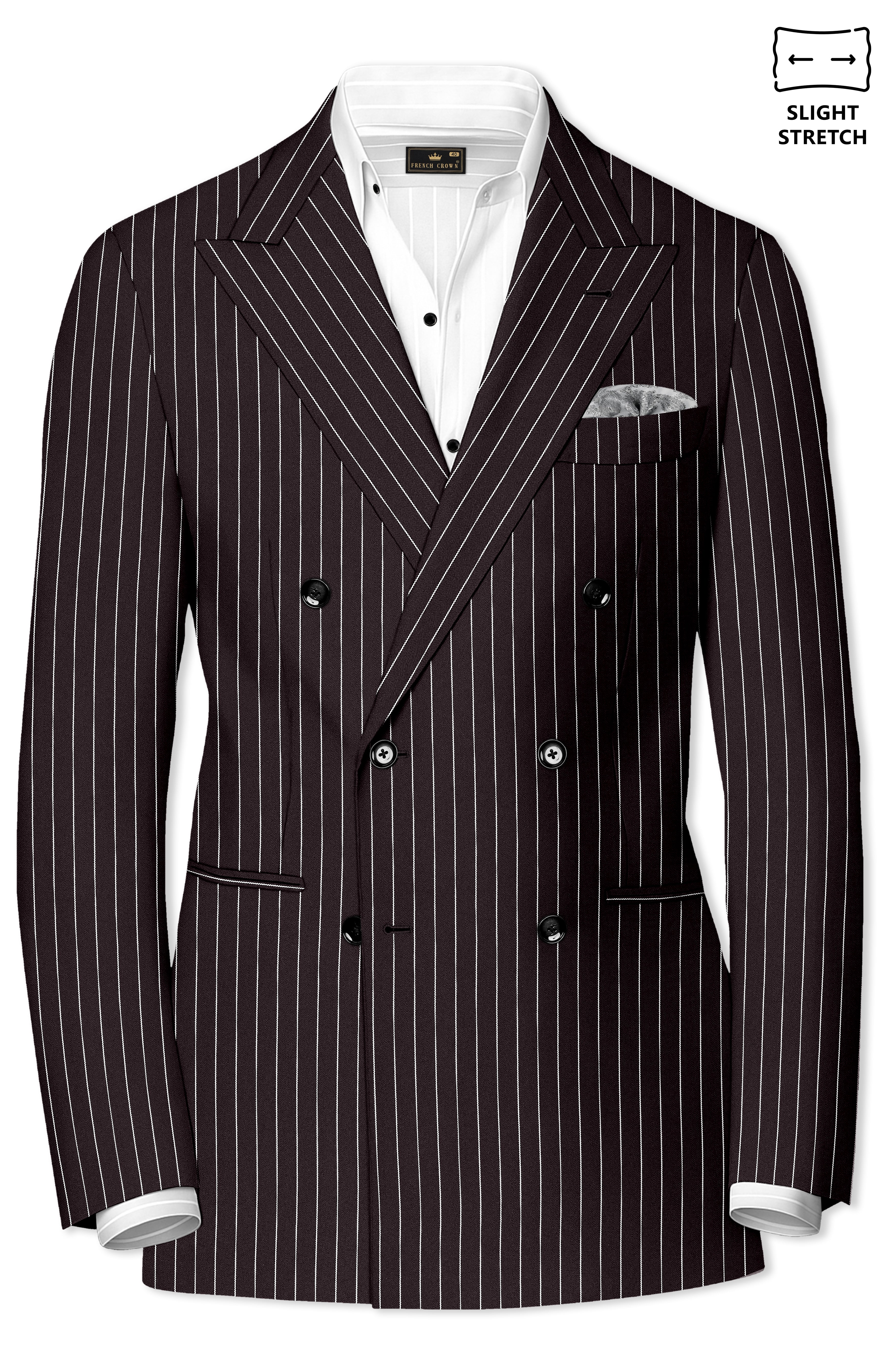 Volt-Thunder Brown Herringbone Striped Wool Rich Slight Stretch Double Breasted Suit