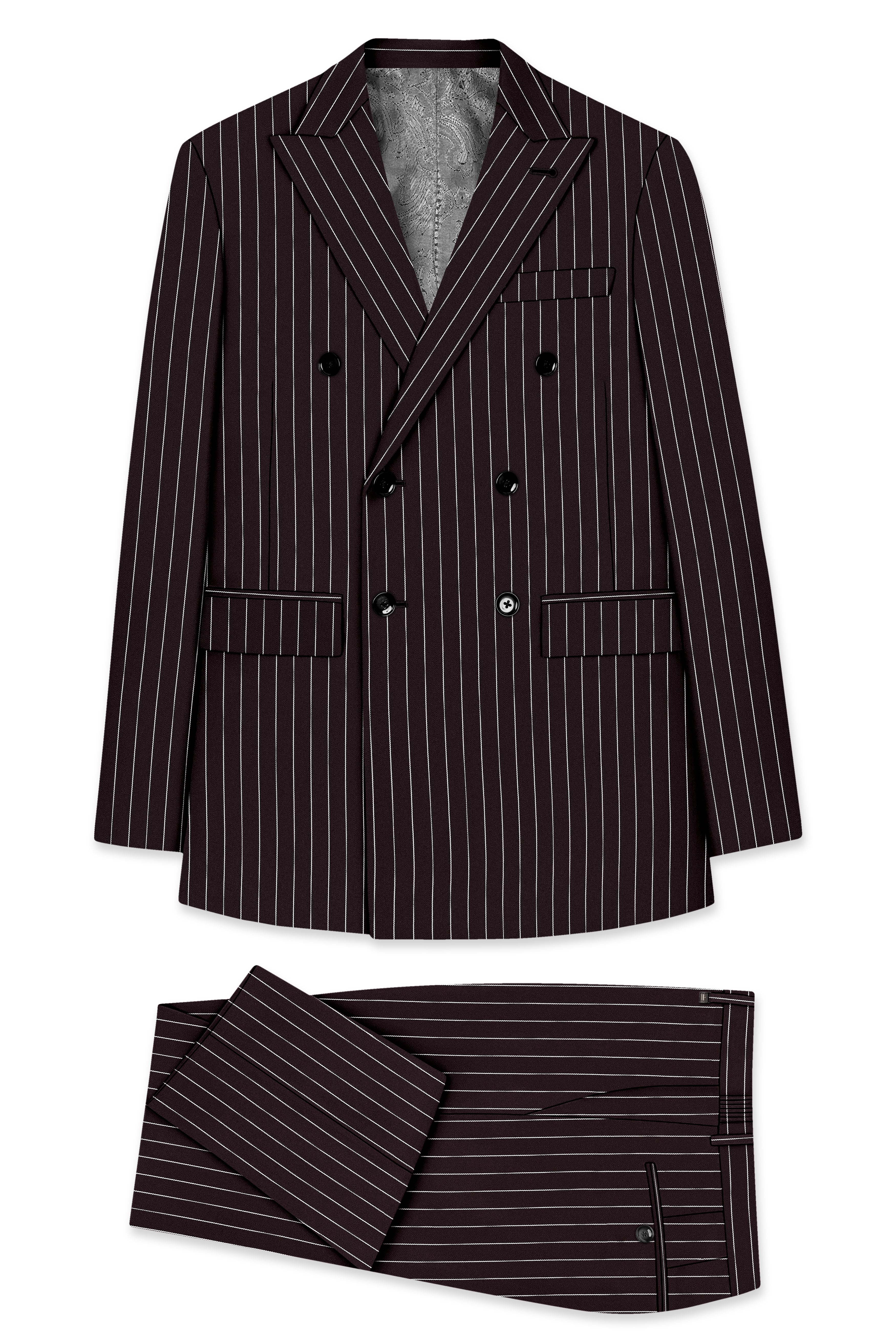 Volt-Thunder Brown Herringbone Striped Wool Rich Slight Stretch Double Breasted Suit