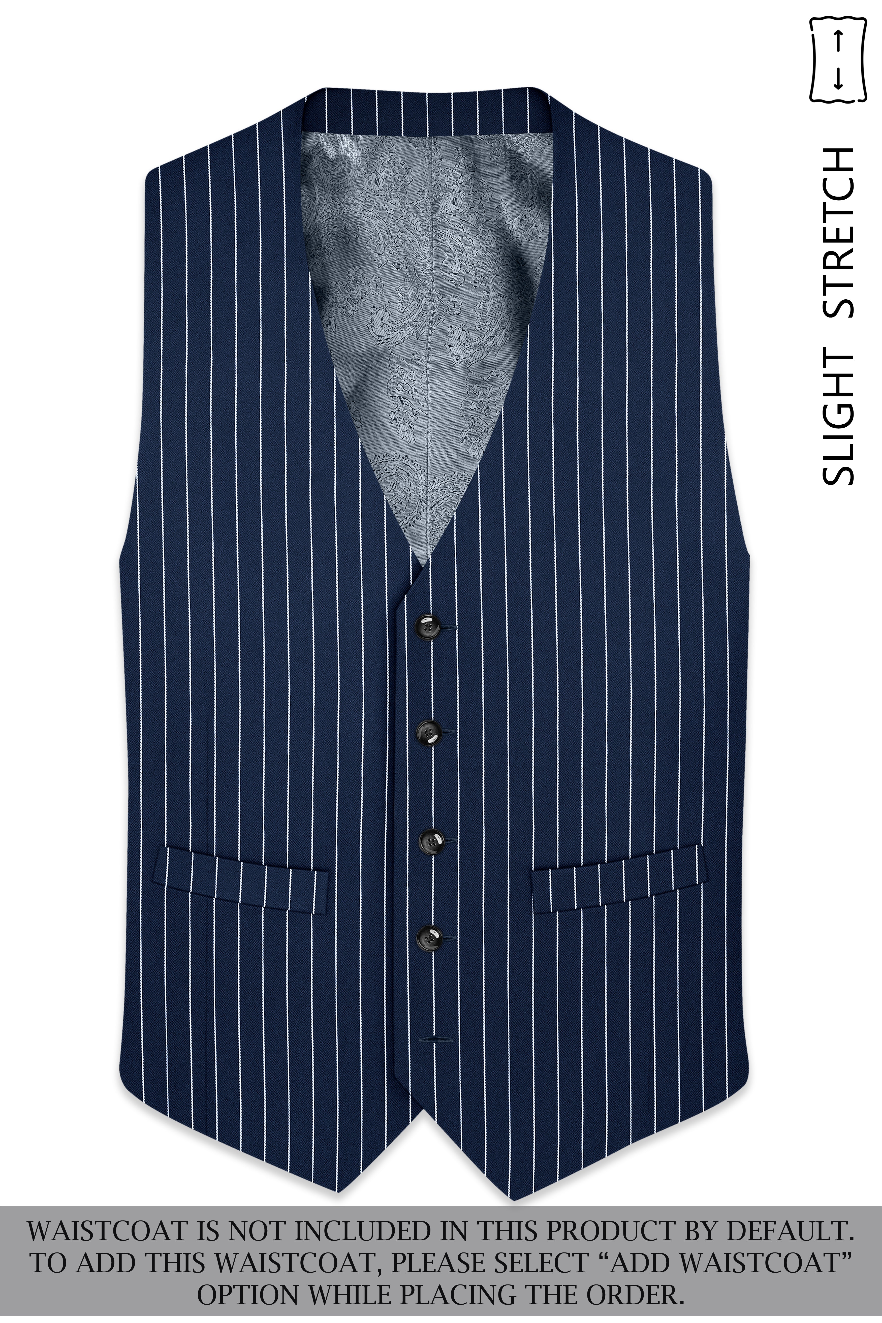 Astris-Space Blue Herringbone Striped Wool Rich Slight Stretch Double Breasted Suit