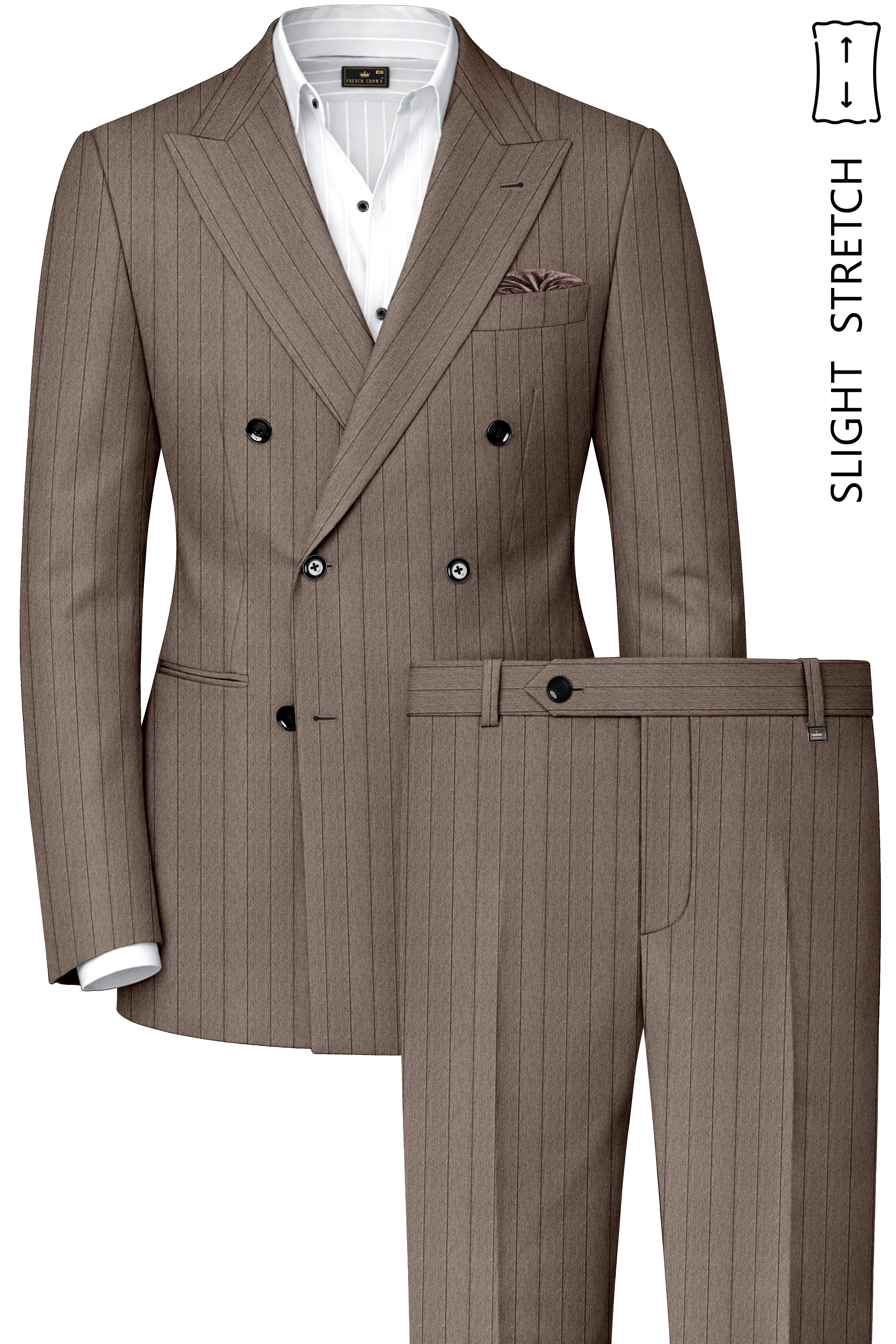 Obsidian-Fuscous Brown And Jade Black Chalk Striped Wool Rich Slight Stretch Double Breasted Suit