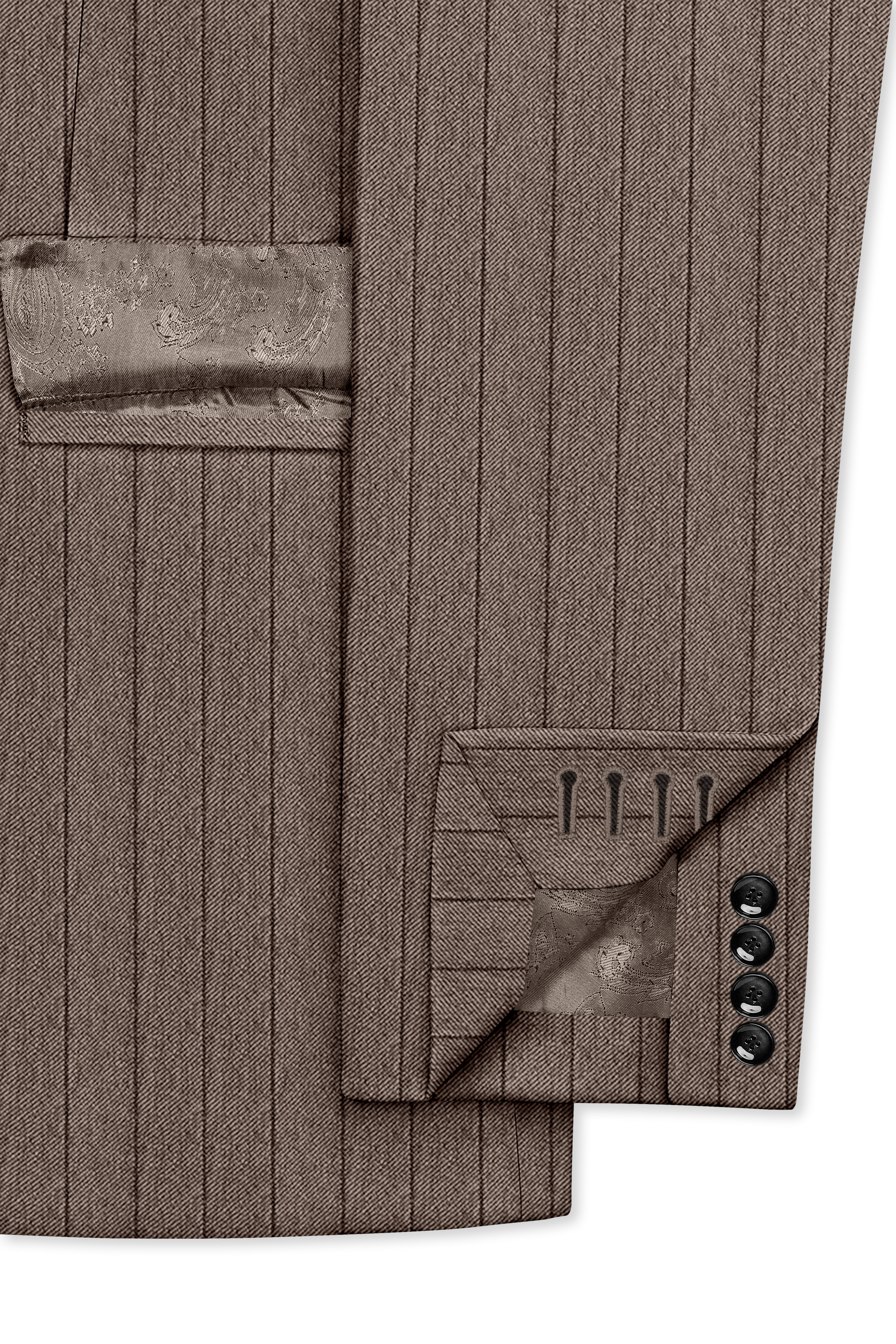 Obsidian-Fuscous Brown And Jade Black Chalk Striped Wool Rich Slight Stretch Double Breasted Suit