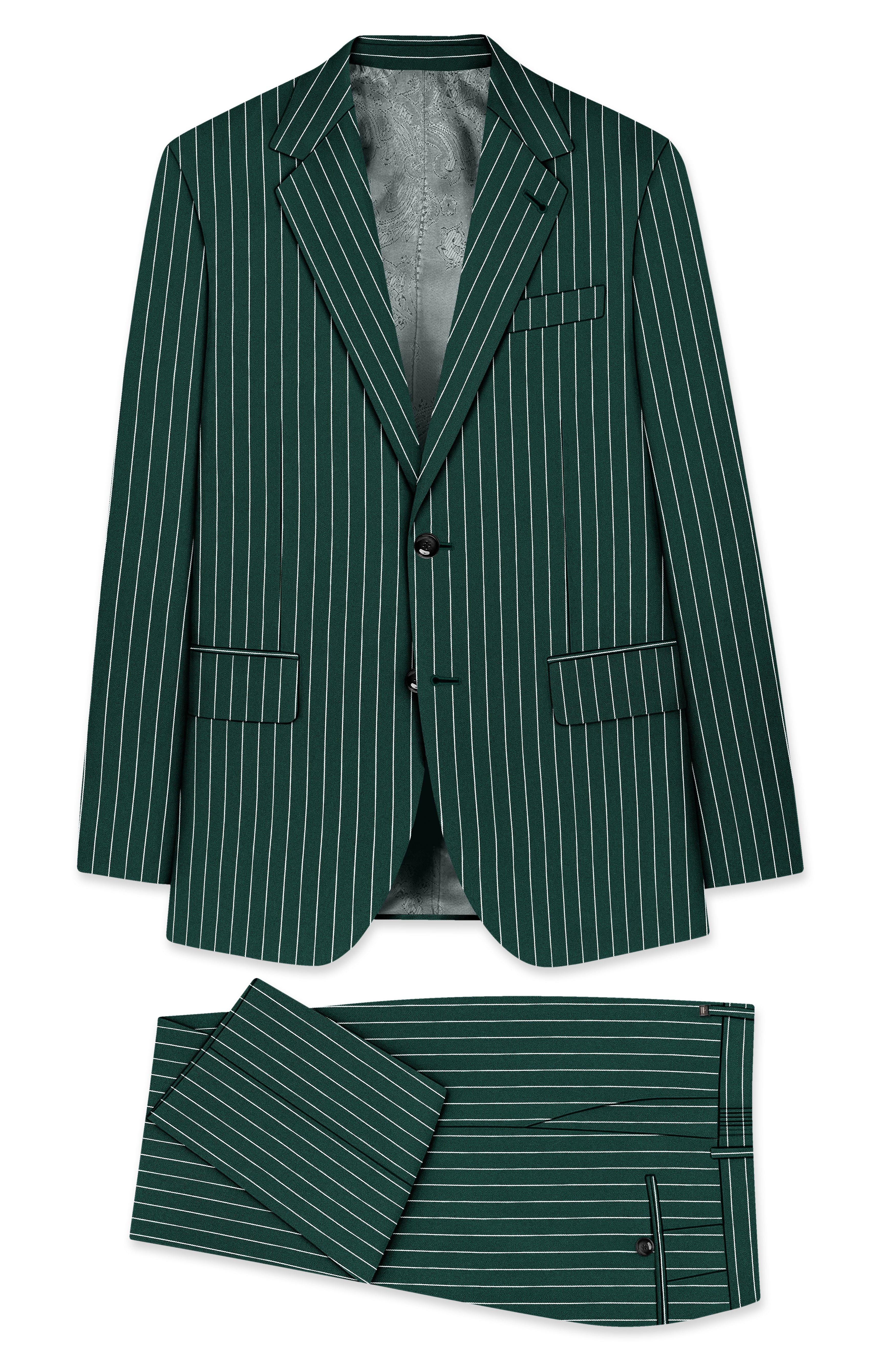 Arbor-Timber Green Herringbone Striped Wool Rich Slight Stretch Single Breasted Suit