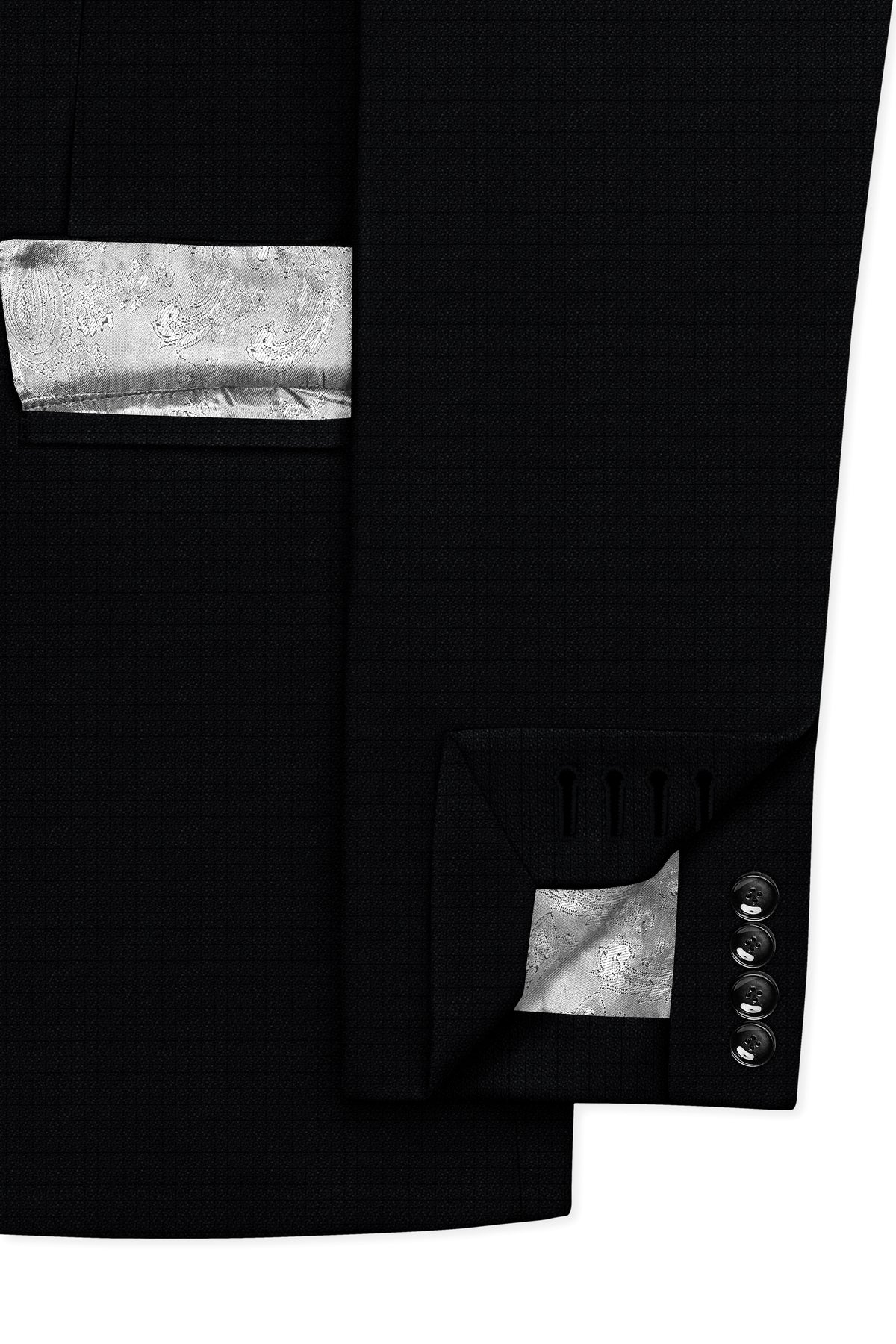 Obsidian-Jade Black Diamond Textured Wool Rich Slight Stretch Single Breasted Suit
