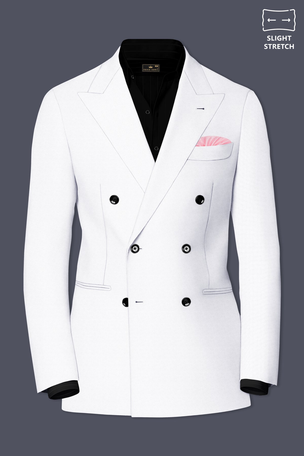 Porcelain-Bright White Diamond Textured Wool Rich Slight Stretch Double Breasted Suit