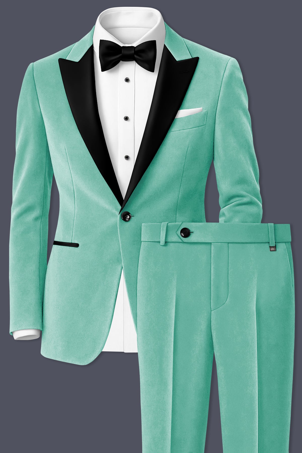 Sapphire-Cyan Blue Velvet Peak Lapel Tuxedo Suit