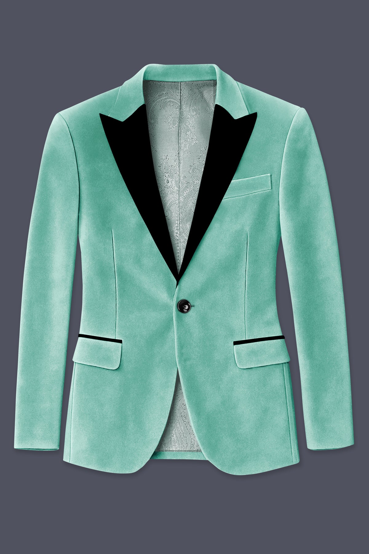 Sapphire-Cyan Blue Velvet Peak Lapel Tuxedo Suit