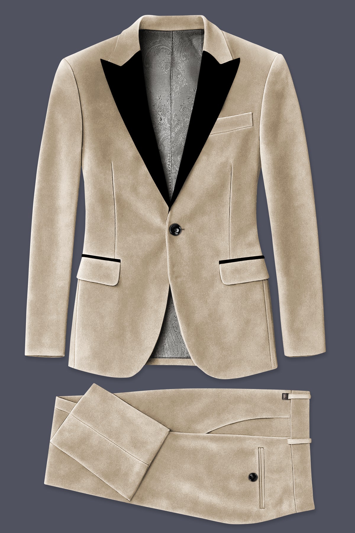 Lustre-Napa Cream Velvet Peak Lapel Tuxedo Suit