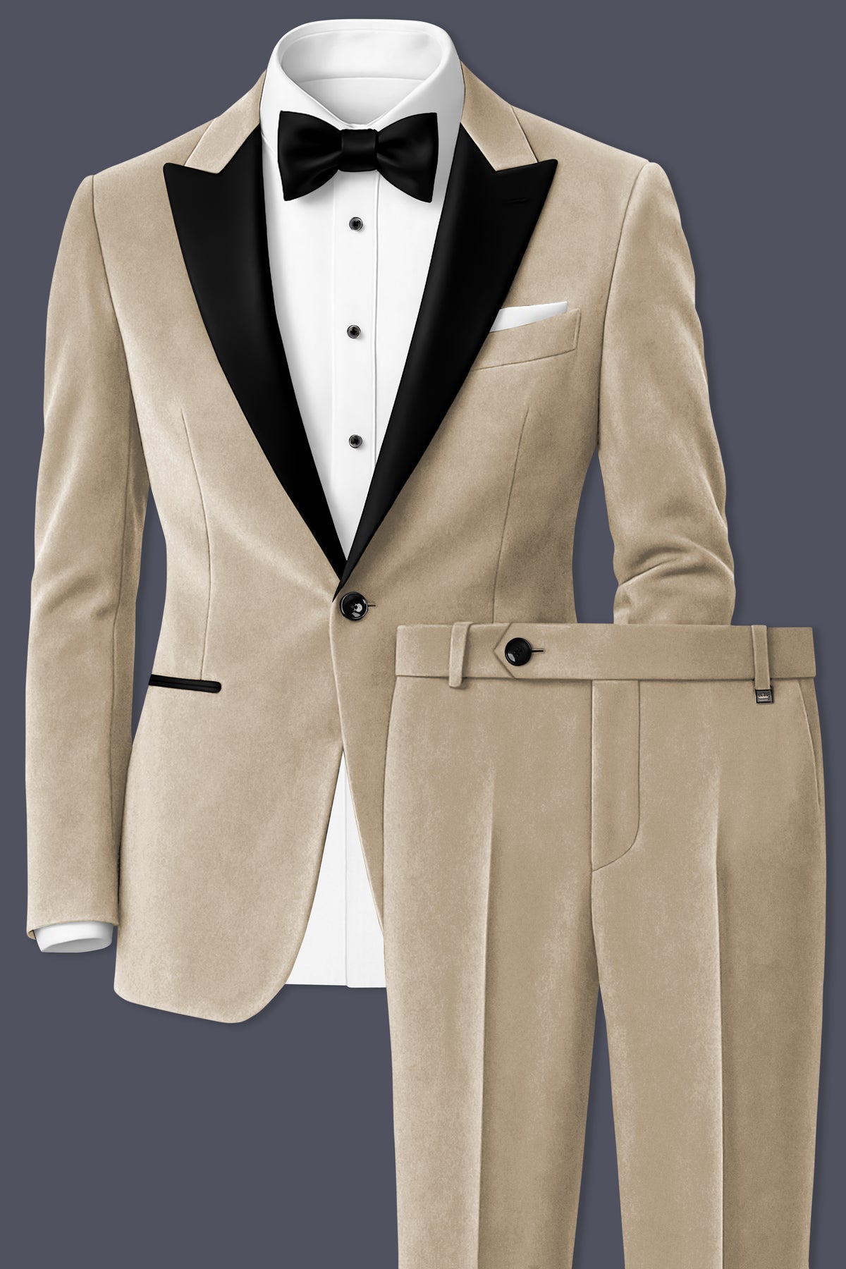 Lustre-Napa Cream Velvet Peak Lapel Tuxedo Suit