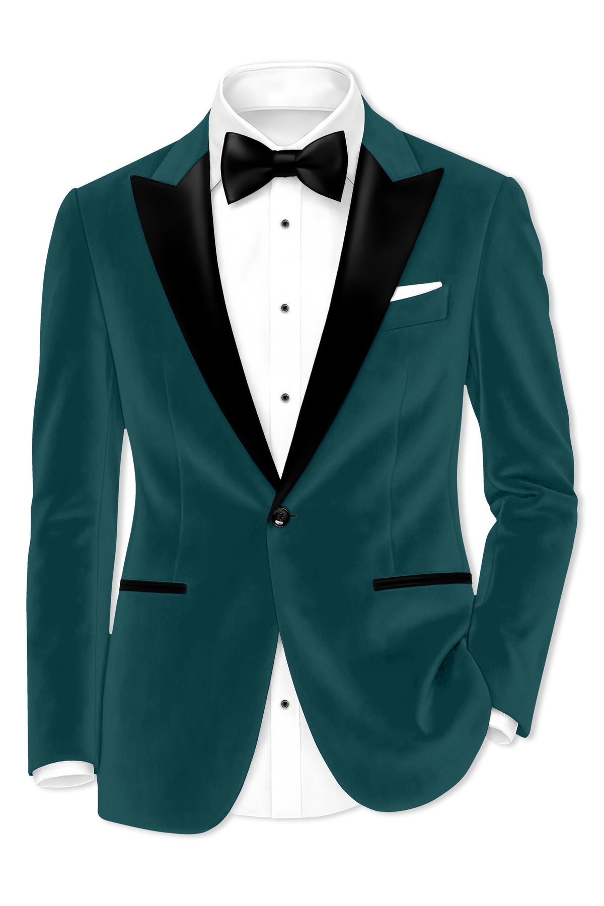 Verdant-Teal Green Velvet Peak Lapel Tuxedo Suit