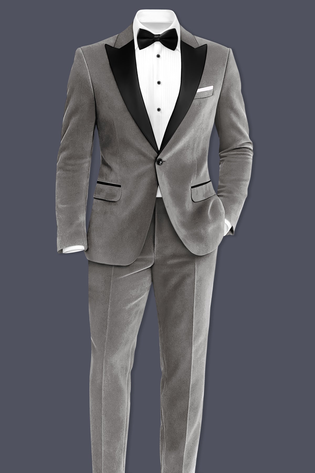 Noir-Chicago Gray Velvet Peak Lapel Tuxedo Suit