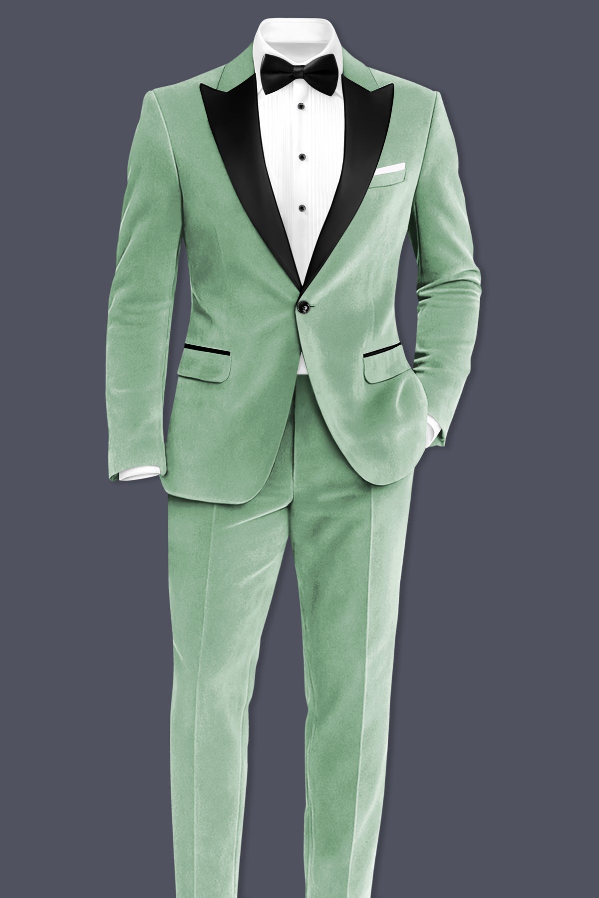 Nocturne-Amulet Green Velvet Peak Lapel Tuxedo Suit