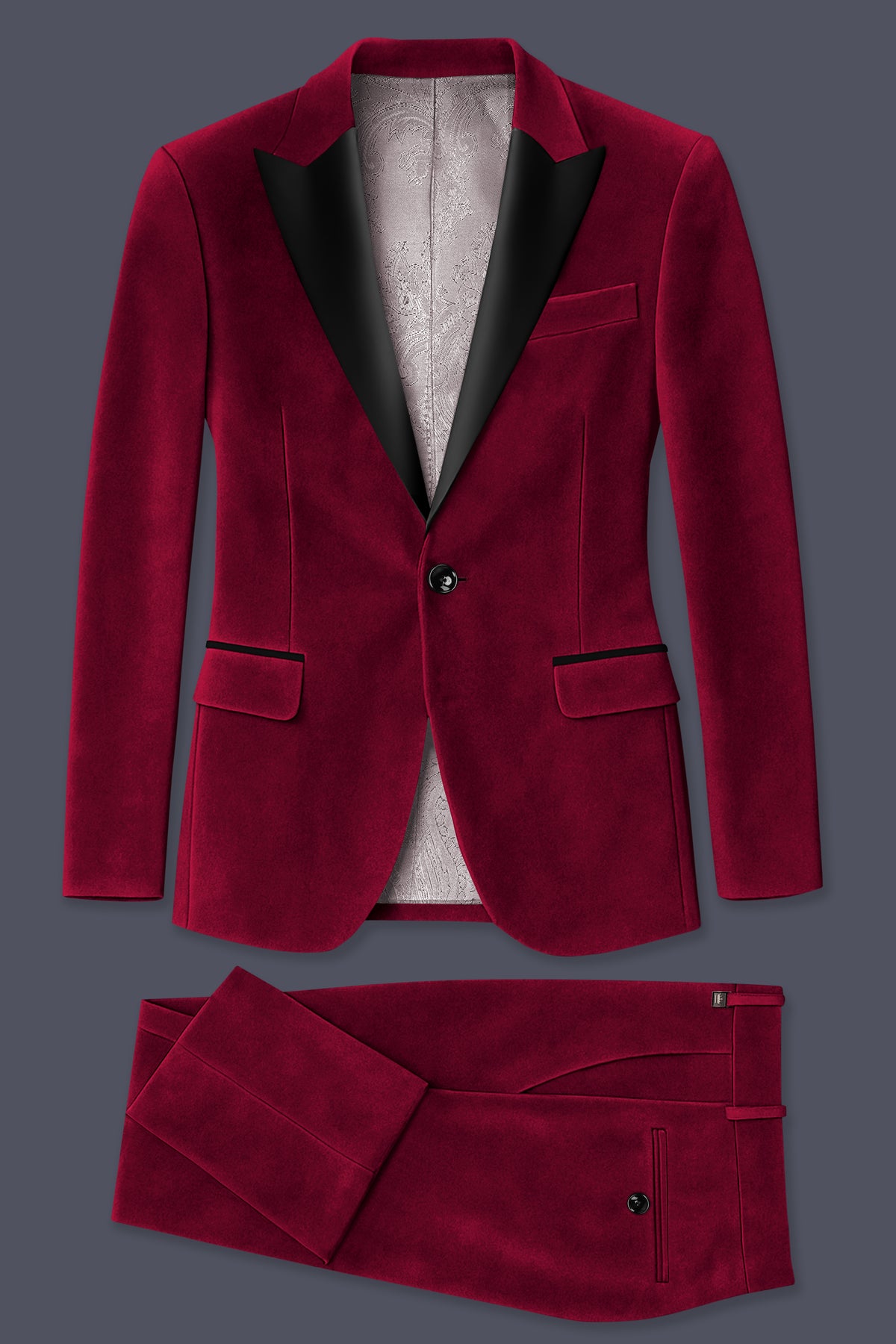 Nocturne-Cab Sav Maroon Velvet Peak Lapel Tuxedo Suit