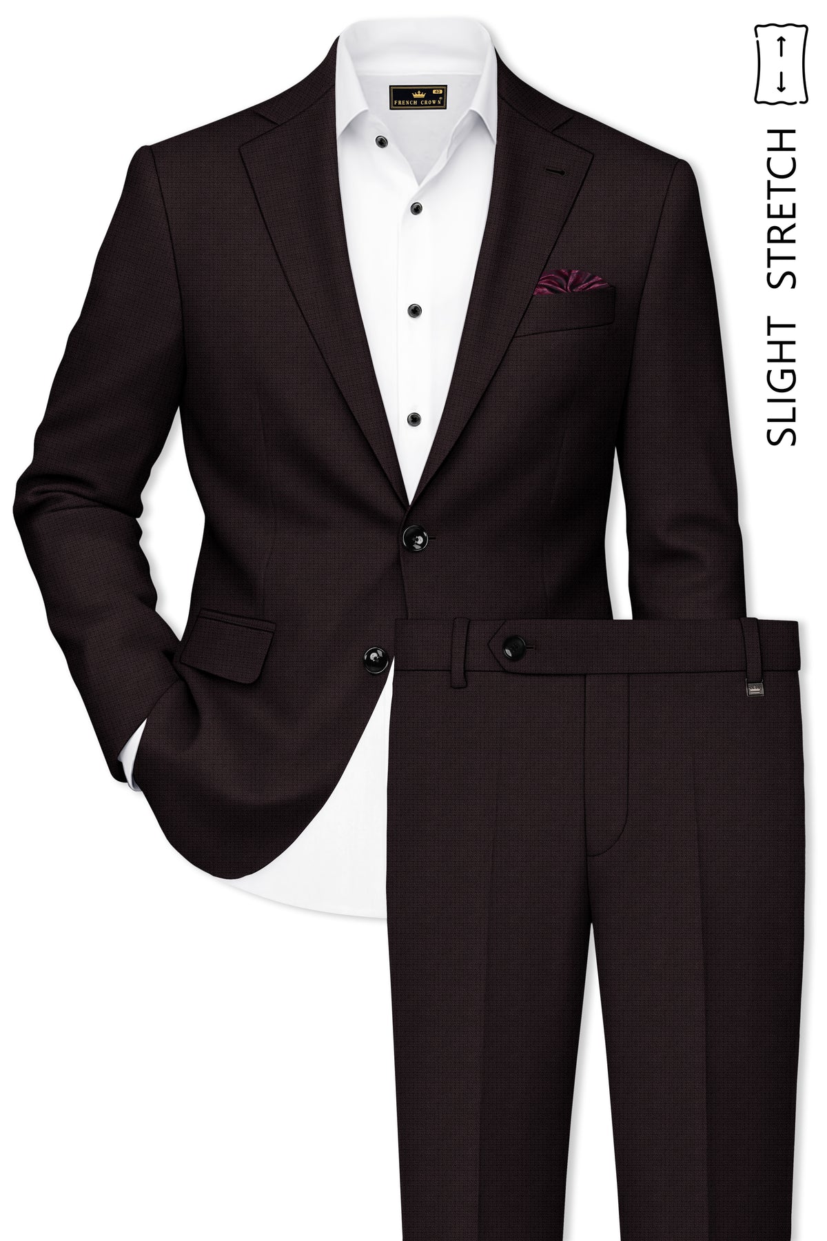 Regency-Cocoa Brown Diamond Textured Wool Rich Slight Stretch Single Breasted Suit