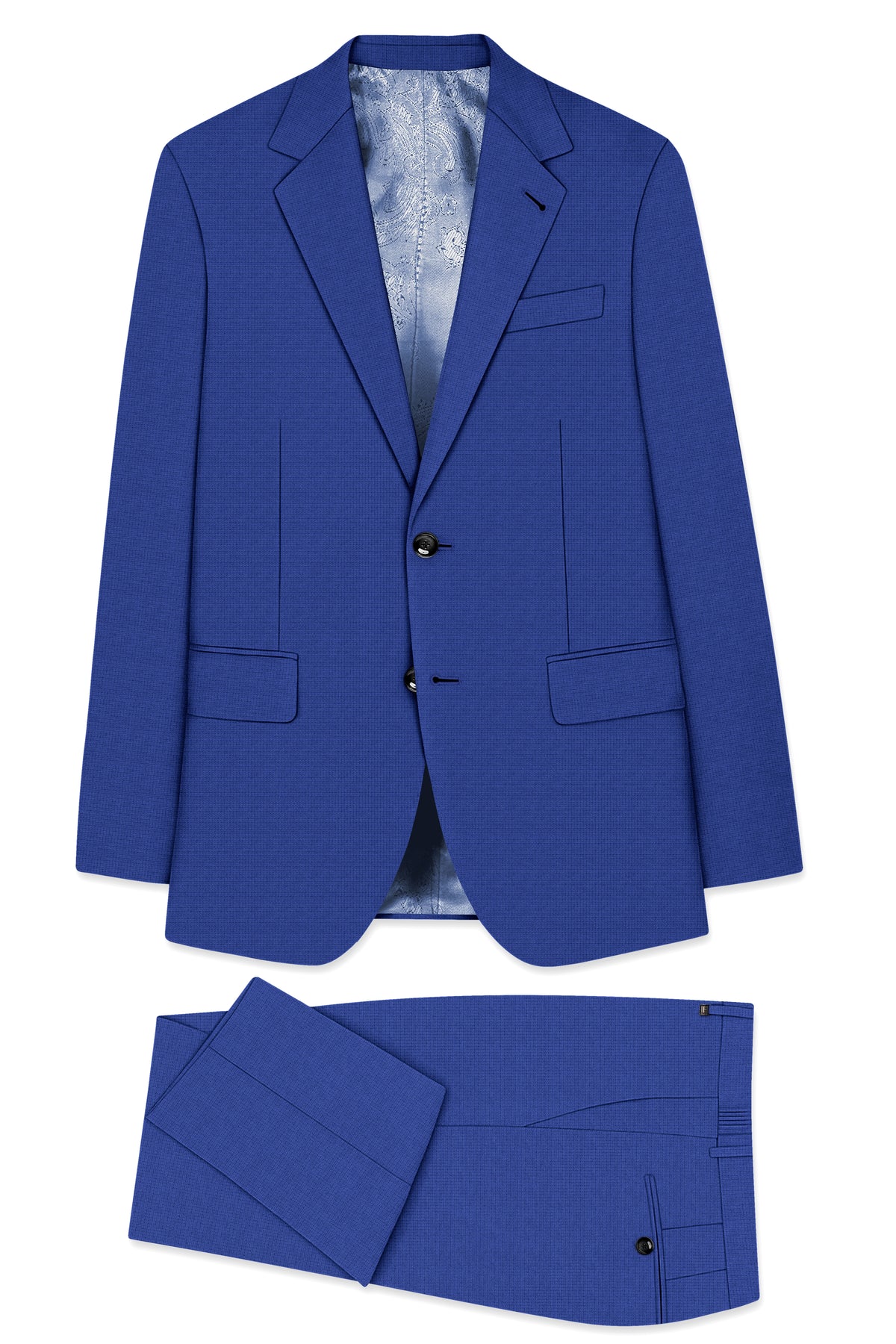 Aurelio-Chambray Blue Diamond Textured Wool Rich Slight Stretch Single Breasted Suit