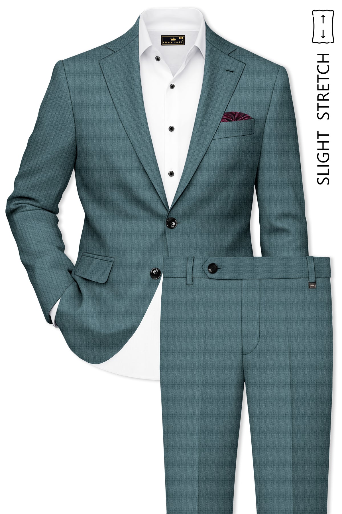 Viridian-Beetle Green Diamond Textured Wool Rich Slight Stretch Single Breasted Suit