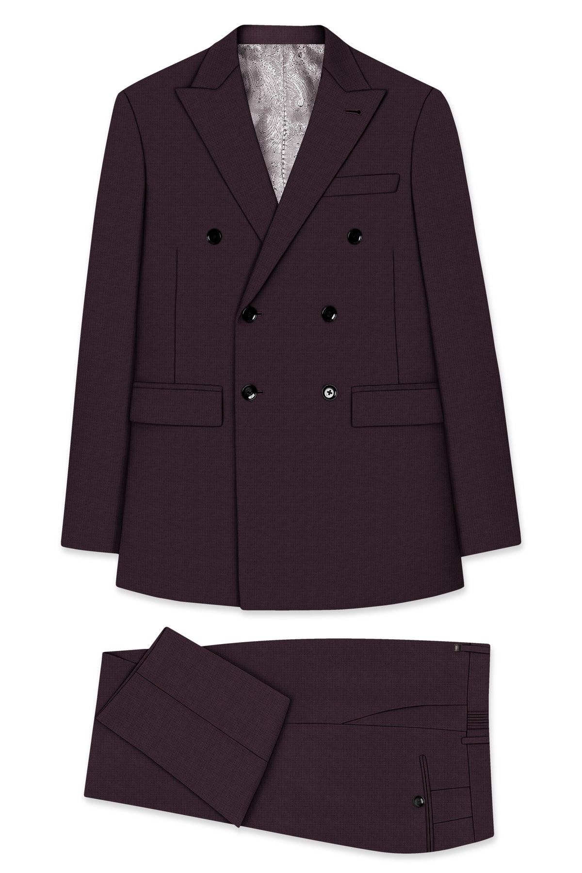 Velaris-Thunder Purple Diamond Textured Wool Rich Slight Stretch Double Breasted Suit