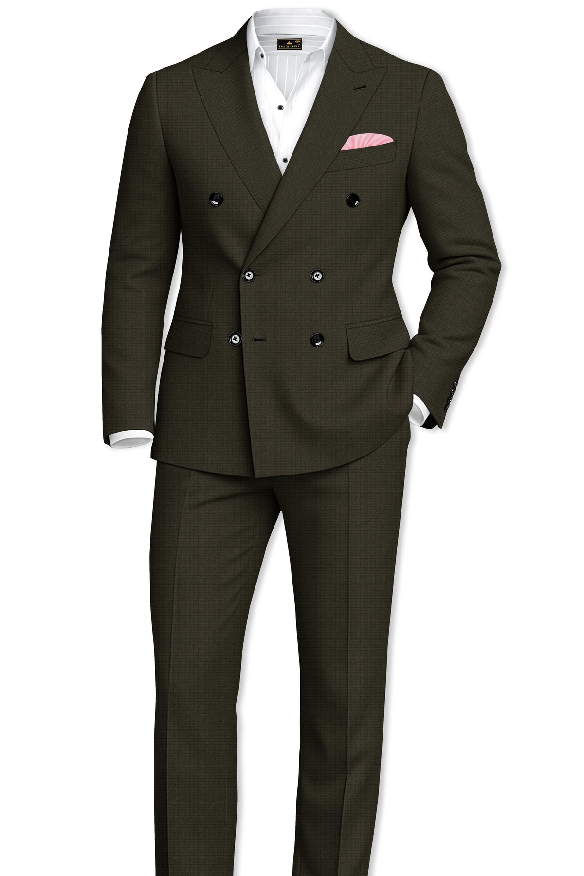 Prestige-Zeus Green Diamond Textured Wool Rich Slight Stretch Double Breasted Suit