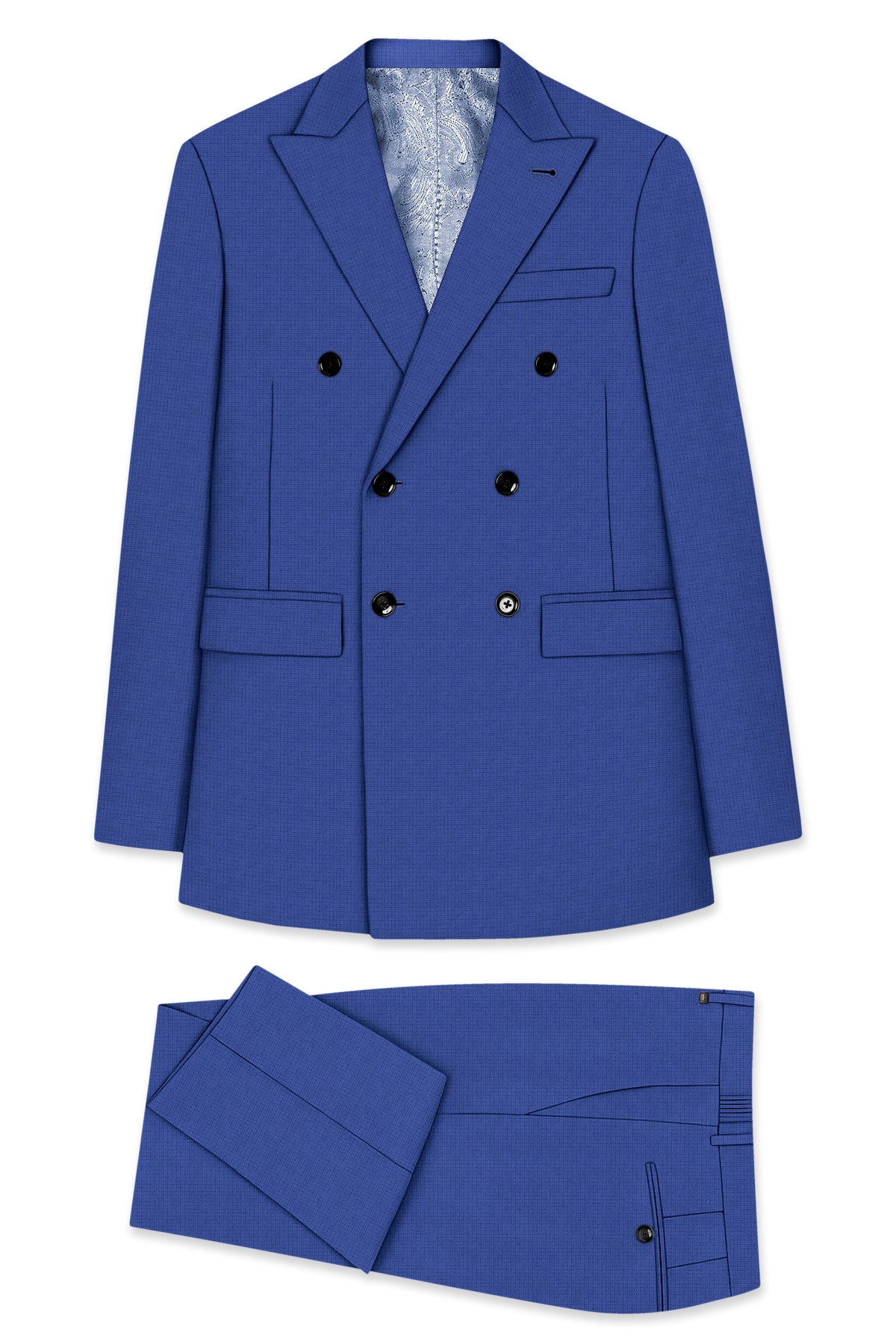 Aurelio-Chambray Blue Diamond Textured Wool Rich Slight Stretch Double Breasted Suit