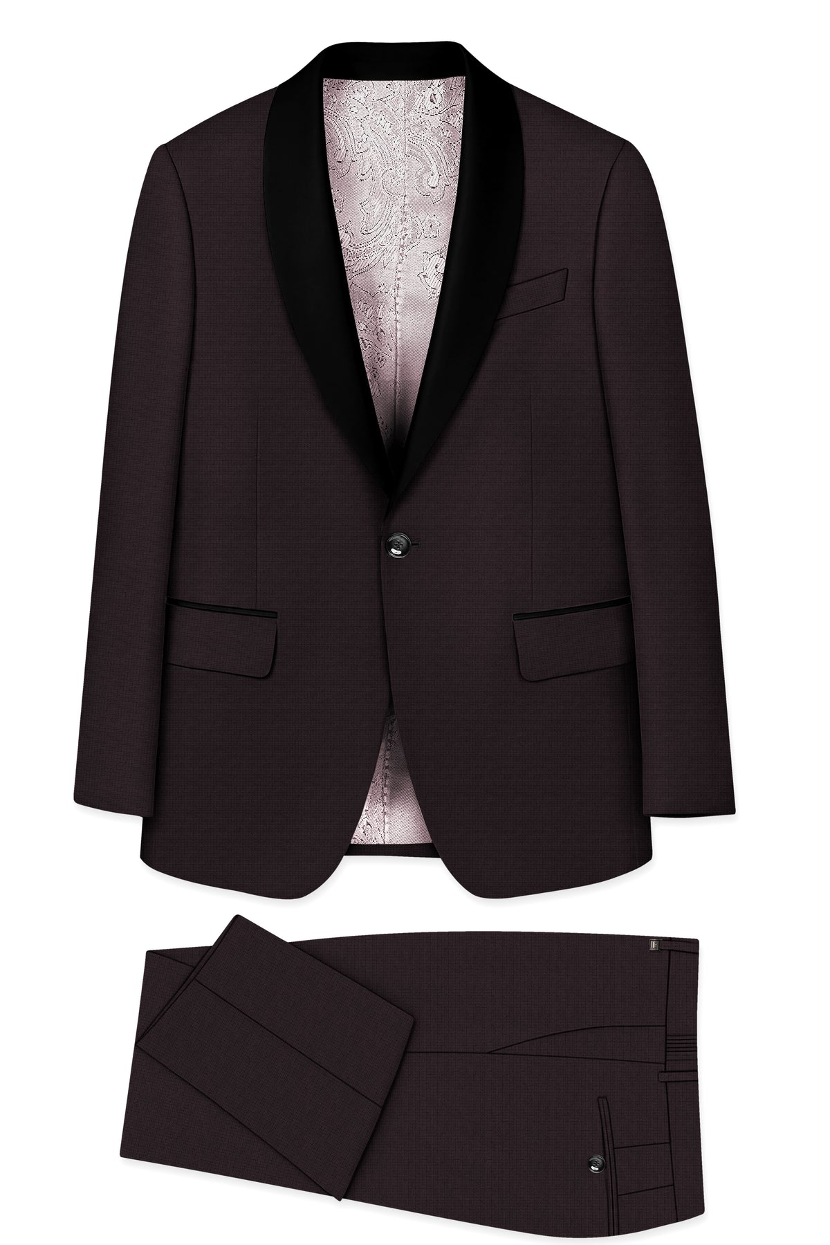 Regency-Cocoa Brown Diamond Textured Wool Rich Slight Stretch Tuxedo Suit