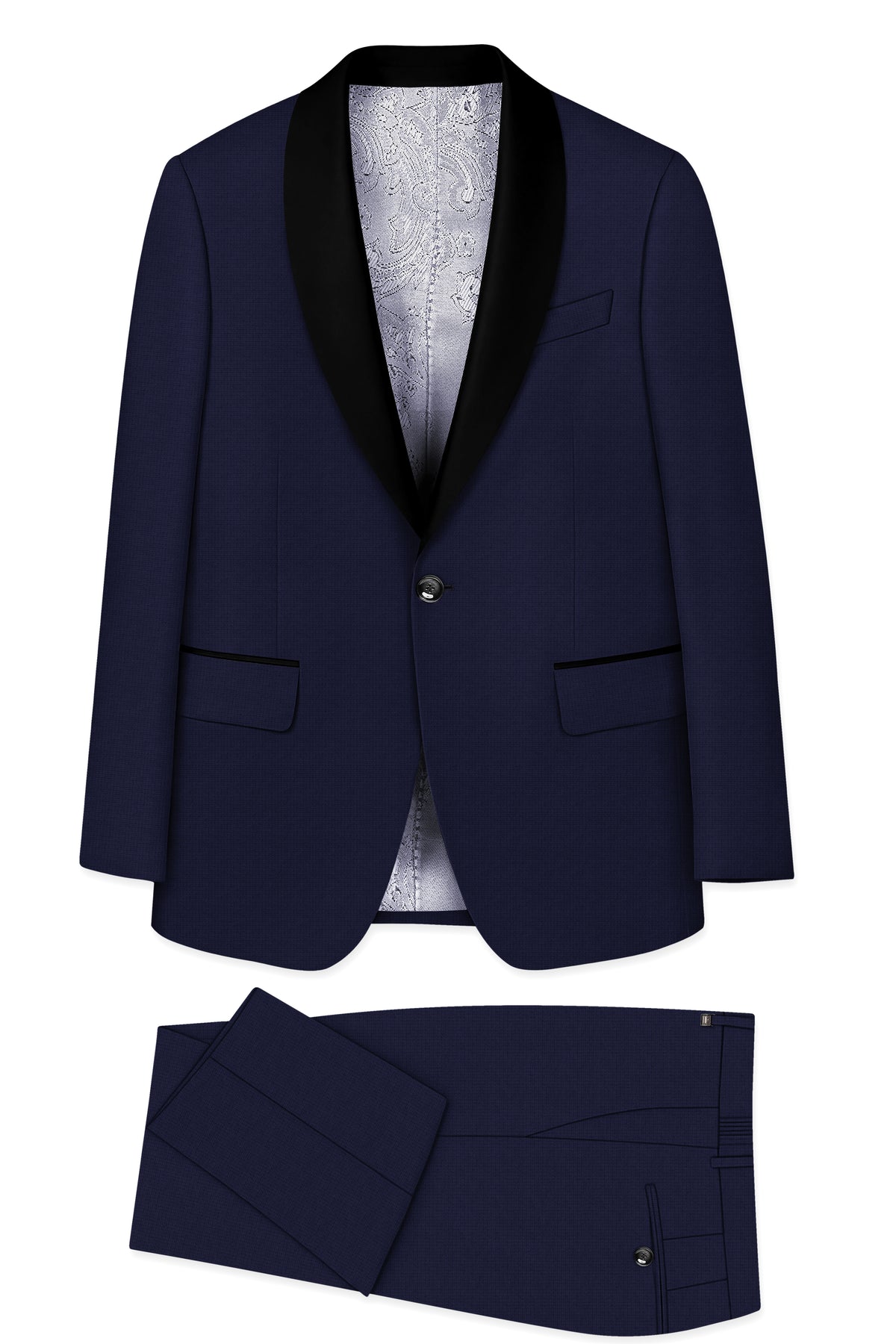Nocturne-Mirage Navy Diamond Textured Wool Rich Slight Stretch Tuxedo Suit