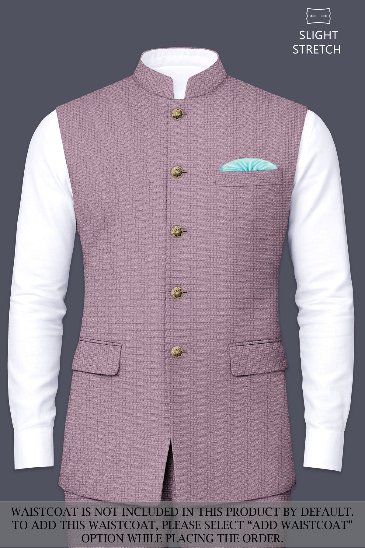 Regalia-Mountbatten Pink Diamond Textured Wool Rich Slight Stretch Cross Placket Bandhgala Suit