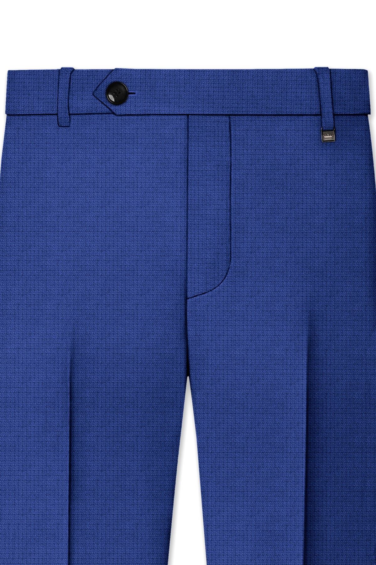 Aurelio-Chambray Blue Diamond Textured Wool Rich Slight Stretch Cross Placket Bandhgala Suit