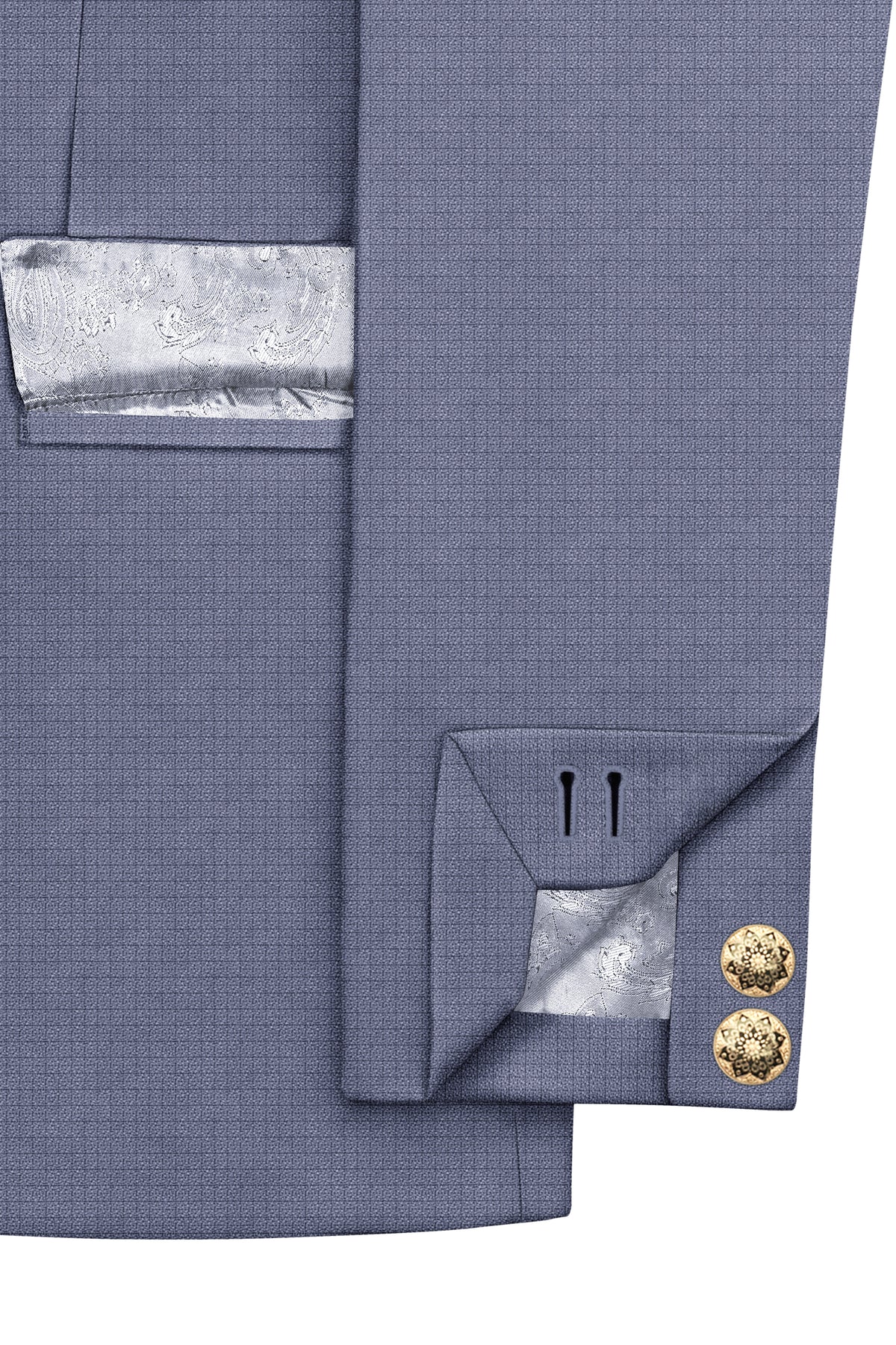 Graphite-Shuttle Gray Diamond Textured Wool Rich Slight Stretch Bandhgala Suit