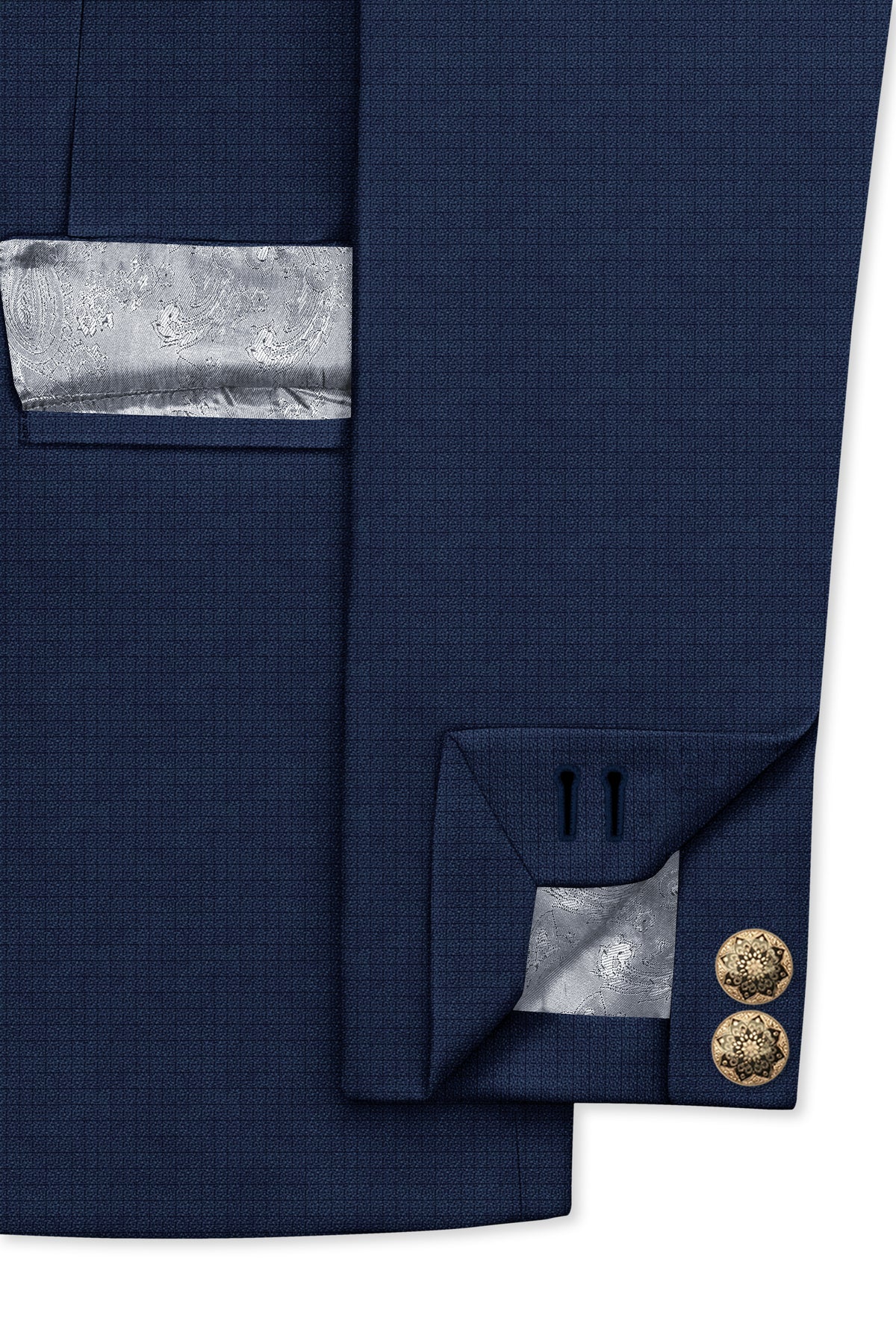 Regent-Ebony Blue Diamond Textured Wool Rich Slight Stretch Bandhgala Suit