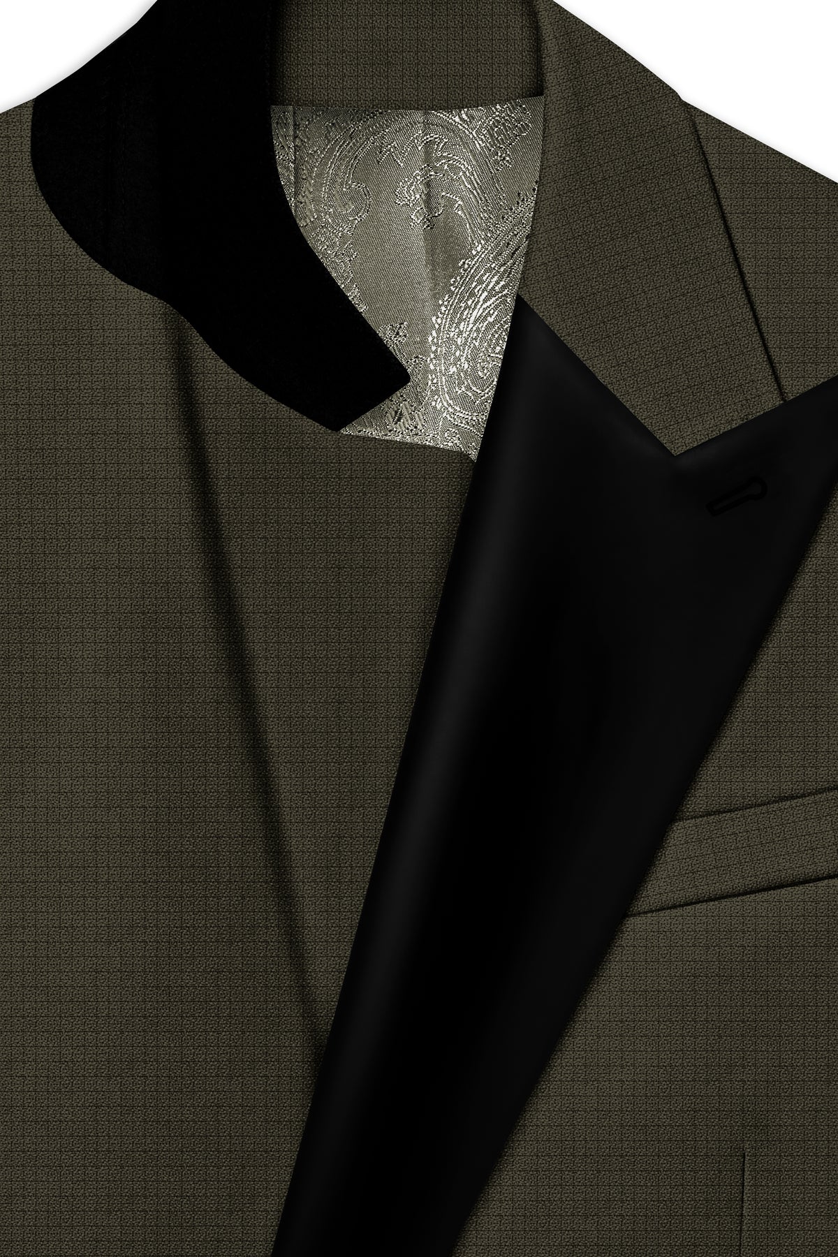 Prestige-Zeus Green Diamond Textured Wool Rich Slight Stretch Peak Lapel Tuxedo Suit