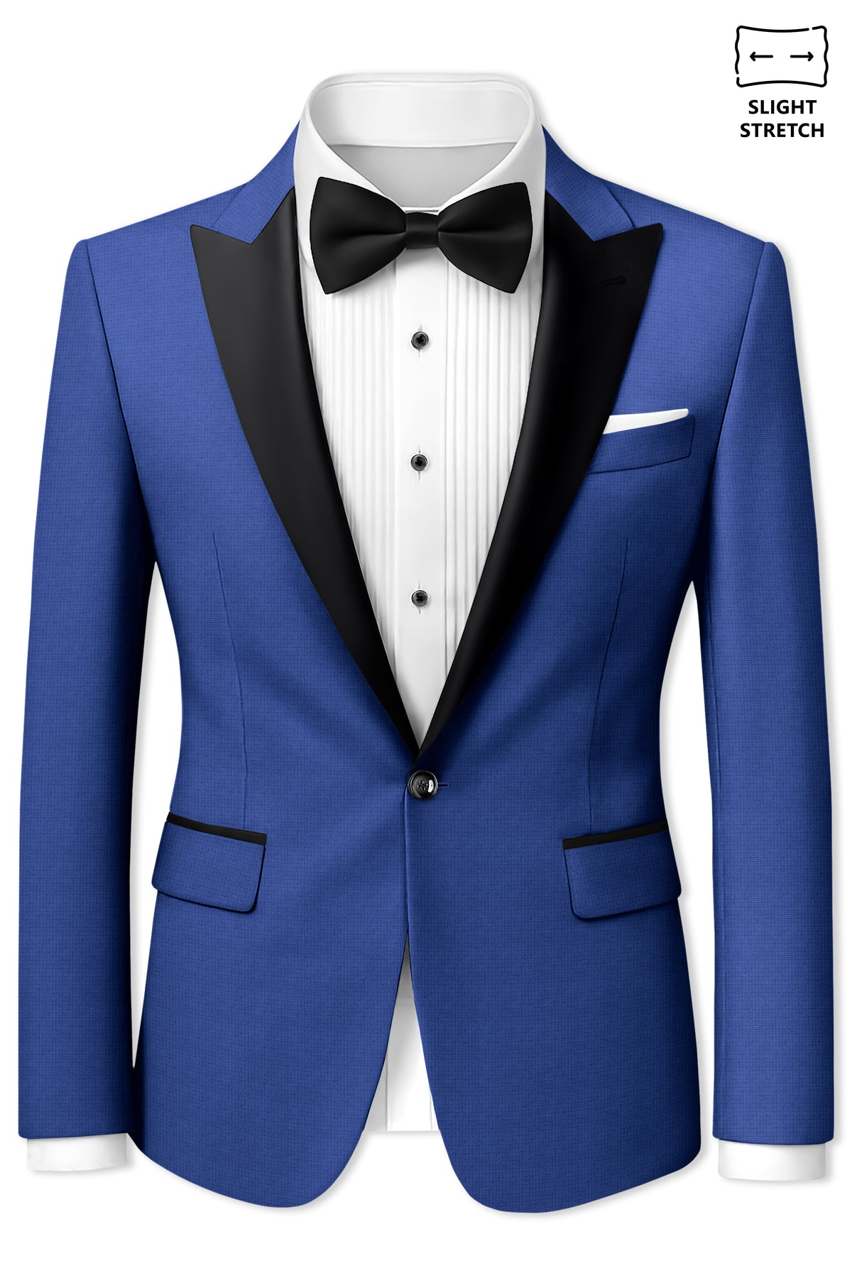 Aurelio-Chambray Blue Diamond Textured Wool Rich Slight Stretch Peak Lapel Tuxedo Suit