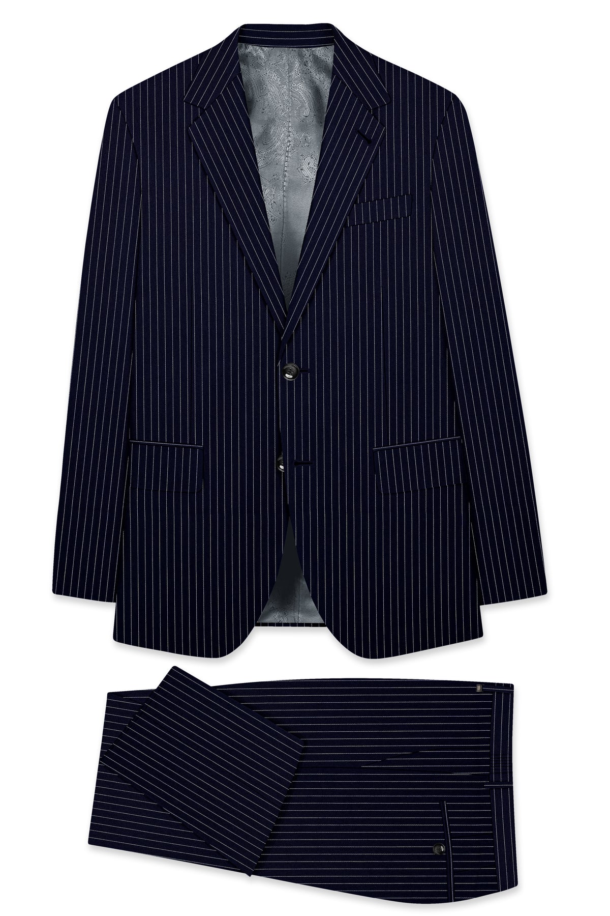 Mariner-Denim Blue And Bright White Chalk Striped Wool Rich Wrinkle-Free Fluid Drape Fabric Single Breasted Suit