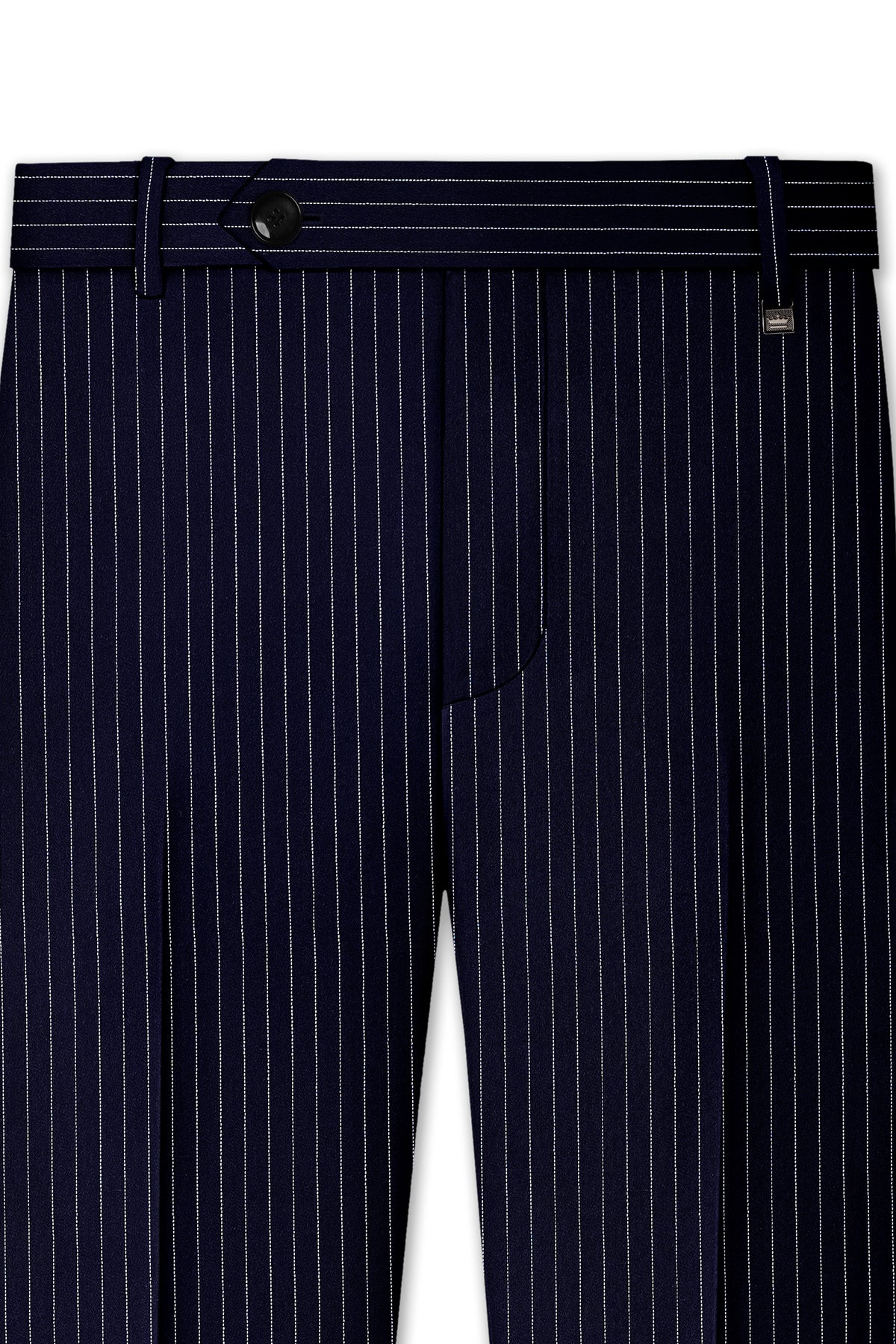 Mariner-Denim Blue And Bright White Chalk Striped Wool Rich Wrinkle-Free Fluid Drape Fabric Single Breasted Suit