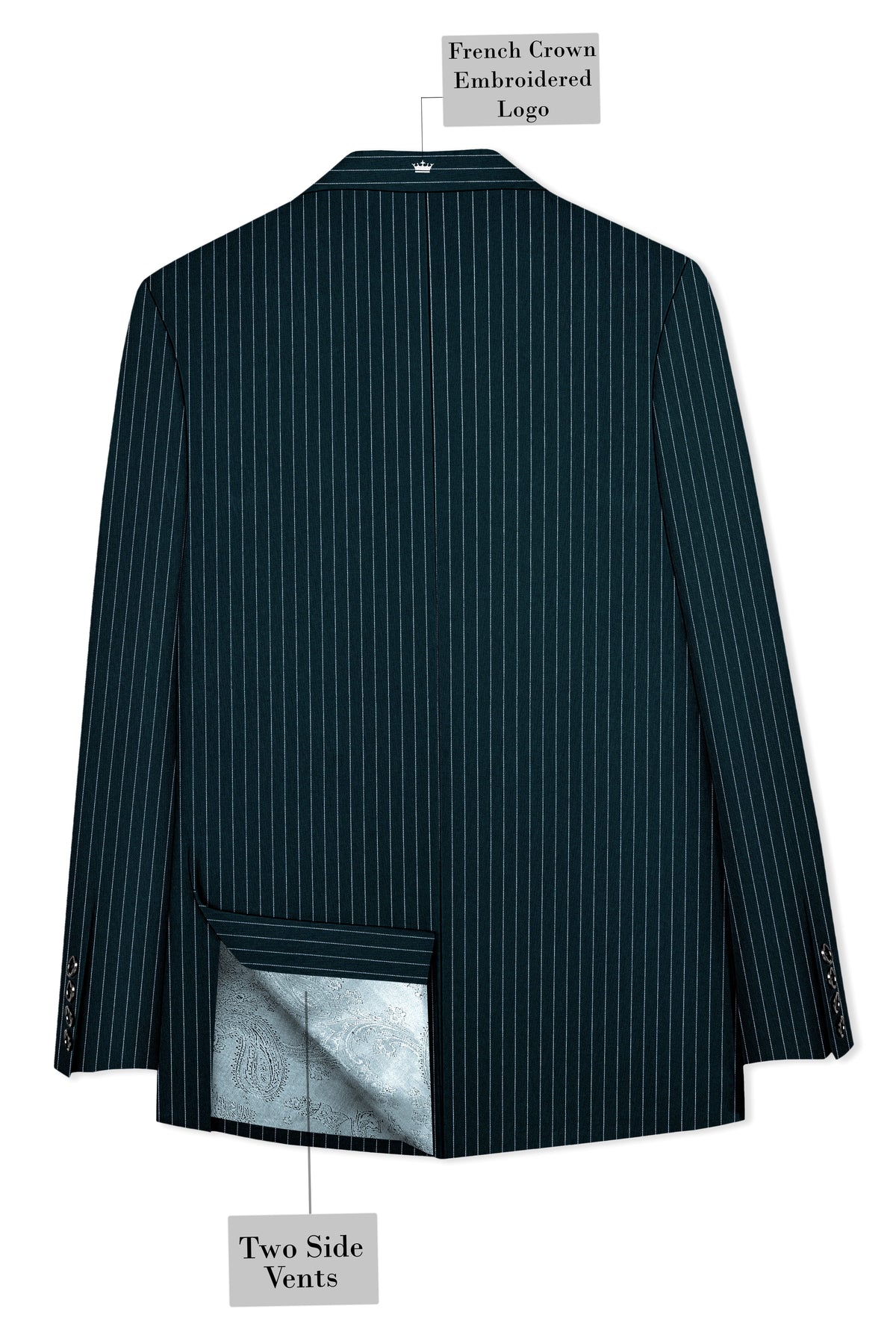 Zenith-Imperial Teal And Bright White Chalk Striped Wool Rich Wrinkle-Free Fluid Drape Fabric Single Breasted Suit