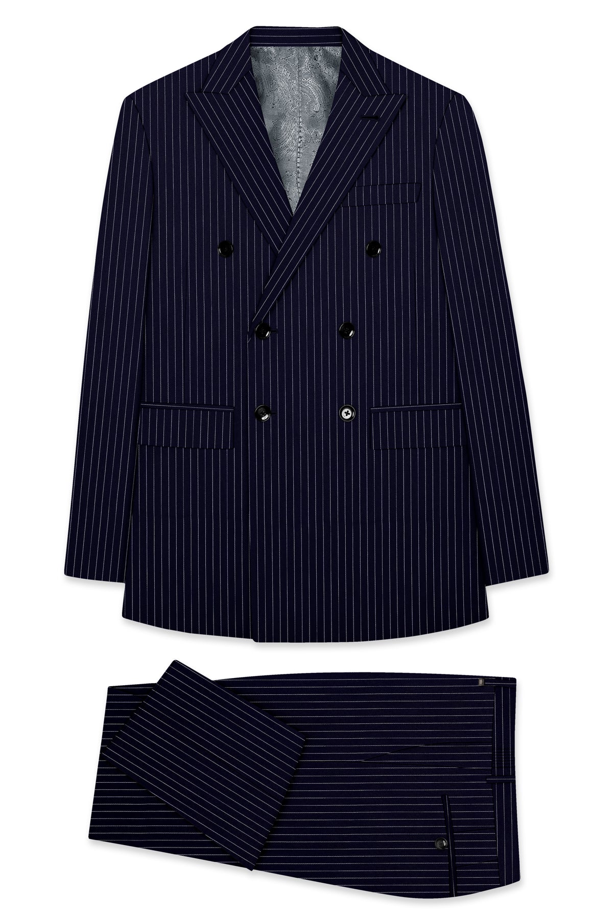 Mariner-Denim Blue And Bright White Chalk Striped Wool Rich Wrinkle-Free Fluid Drape Fabric Double Breasted Suit