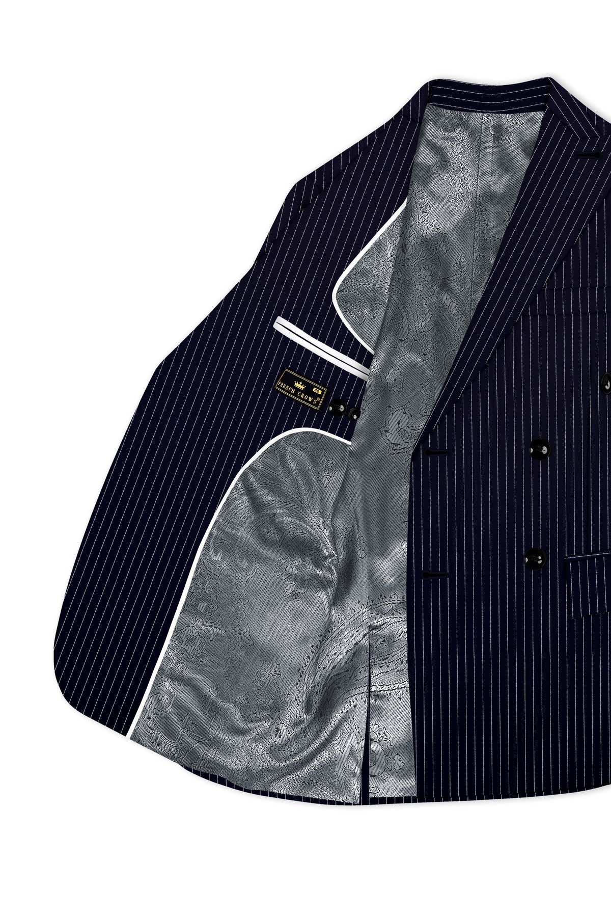 Mariner-Denim Blue And Bright White Chalk Striped Wool Rich Wrinkle-Free Fluid Drape Fabric Double Breasted Suit