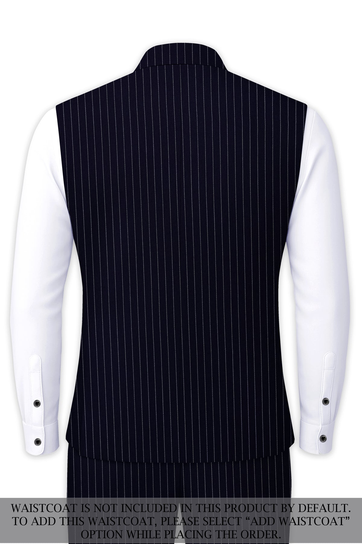 Mariner-Denim Blue And Bright White Chalk Striped Wool Rich Wrinkle-Free Fluid Drape Fabric Cross Placket Bandhgala Suit